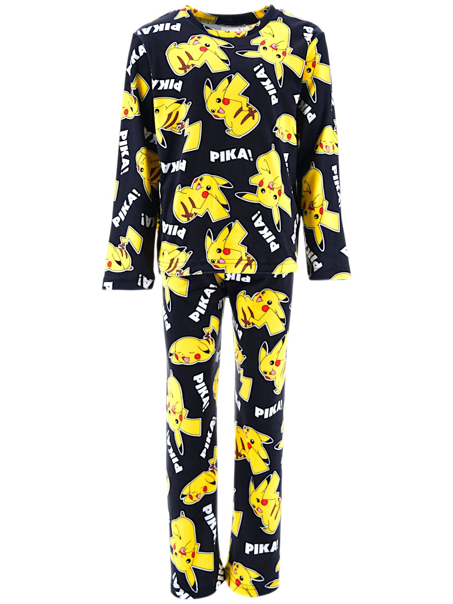 POKÉMON Schlafanzug Pikachu aus weichem Velours (2 tlg) Jungen Pyjama langarm Gr. 104-140cm