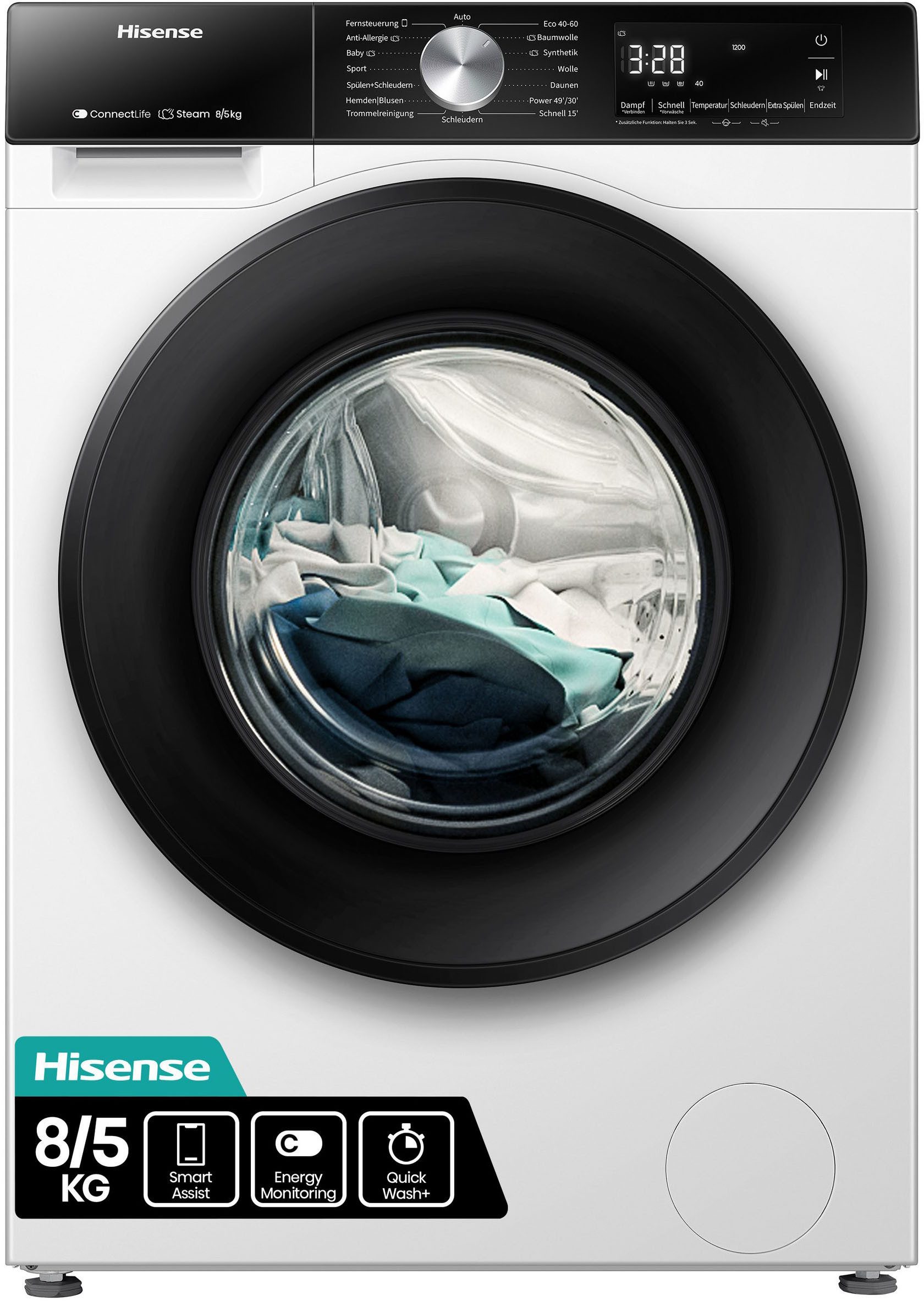 Hisense Waschtrockner 3S Serie WD3S8043BW3, 8 kg, 5 kg, 1400 U/min