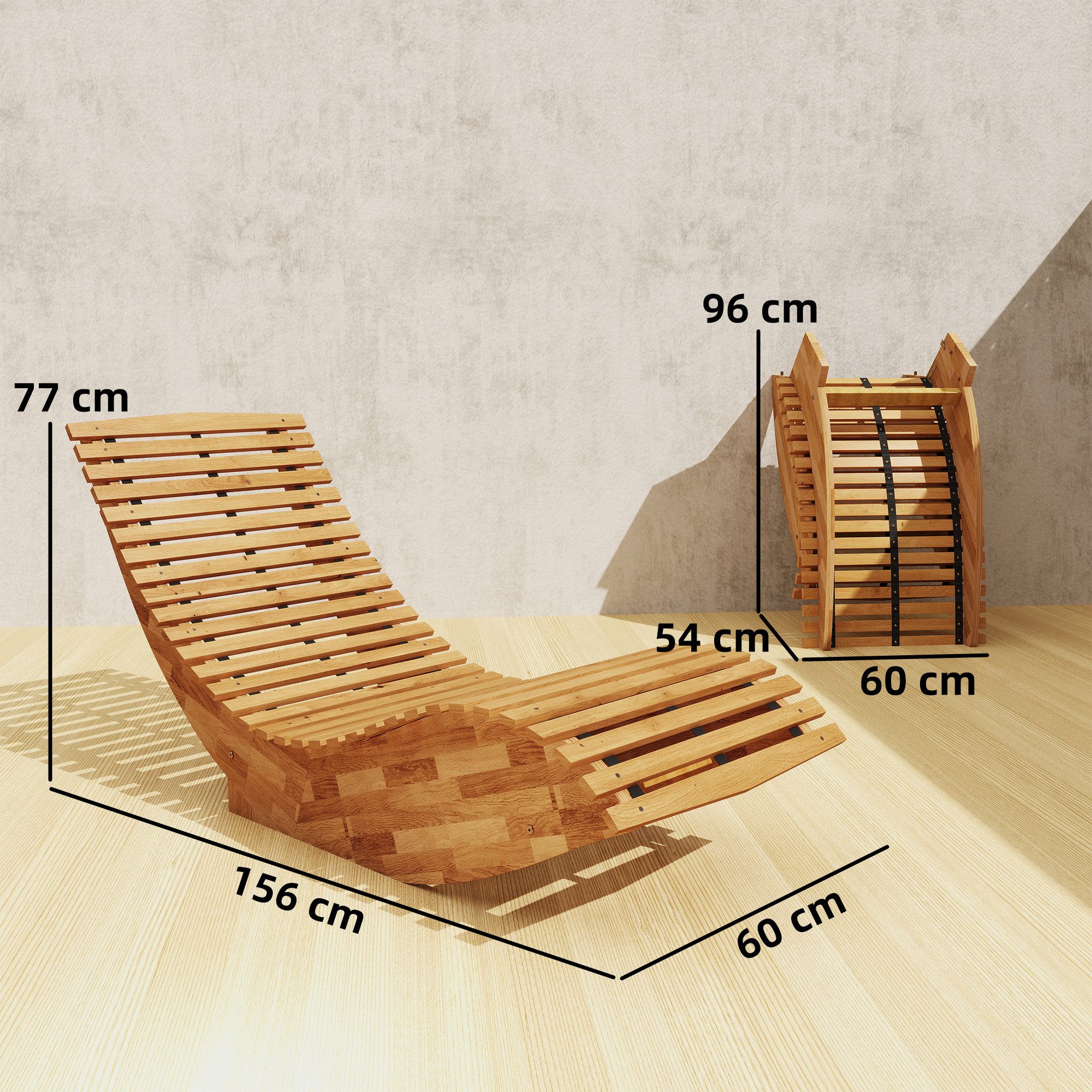 Outsunny Schaukelstuhl mit S-Form, Latten-Design (Sonnenliege, 1 St), für Garten Balkon Hof Terrasse 60 x 156 x 77 cm
