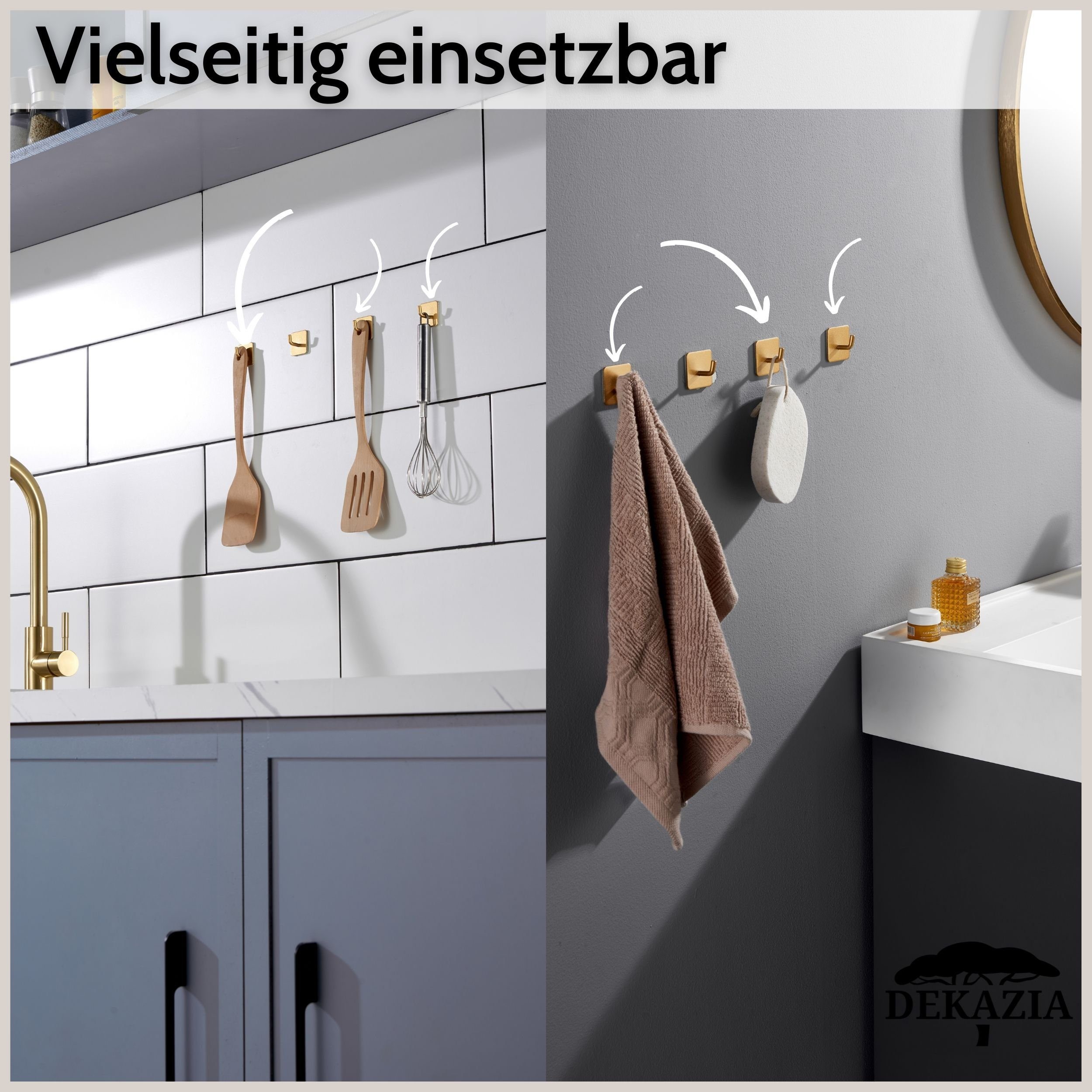 DEKAZIA Klebehaken ohne Bohren, selbstklebende Badhaken, Handtuchhaken, Badezimmer, Küche, WC, Schlafzimmer, (4er oder 8er Set, 4-St), Hacken, Küchenhaken, Hand – Bild 4 von 5