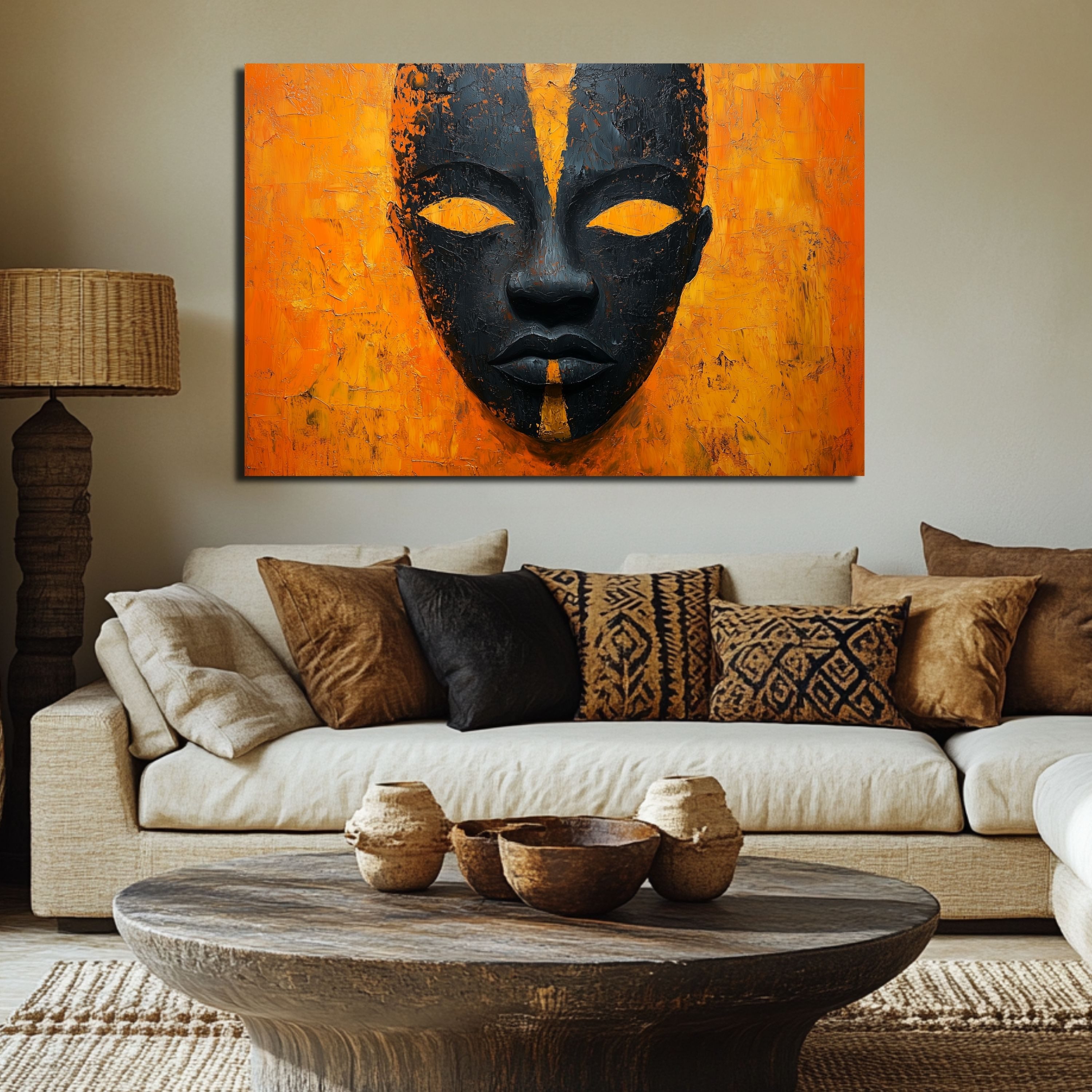DARO Design Leinwandbild Modern Abstrakt Wandbilder XXL Wandbild Wand Deko Leinwand Bilder, (afrikanische Maske - Bild Groß Wohnzimmer Schlafzimmer Küche Esszimmer Einteilig Querformat Fotodruck Leinwände Wanddeko Abstrakte Kunst Boho), 30x20cm