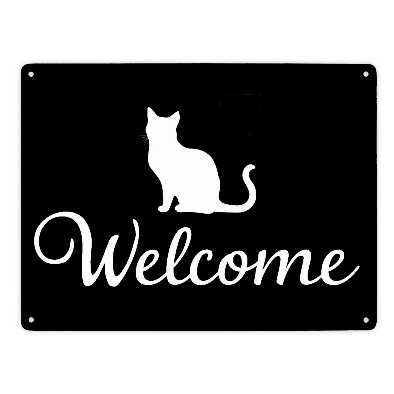 speecheese Metallschild Katzen Silhouette Welcome Metallschild XXL in 28x38 cm