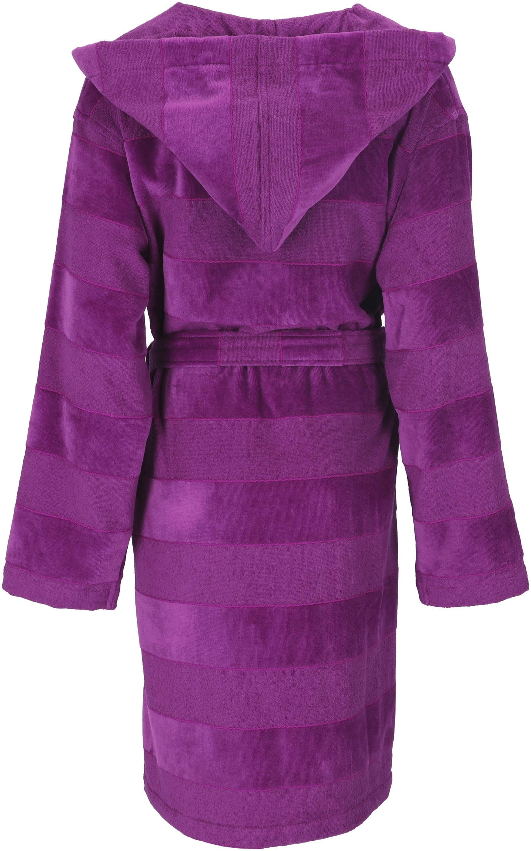 Vossen Webfrottier, Kapuze, Langform, Unisex-Bademantel purple Gürtel Santiago,