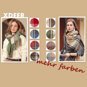 XDeer Wollschal Damen Schal,kuschelweich Karo,Winter Schal Poncho Qualität mit Fransen, Damen Halstuch Geschenk für Frauen in verschiedenen Farben