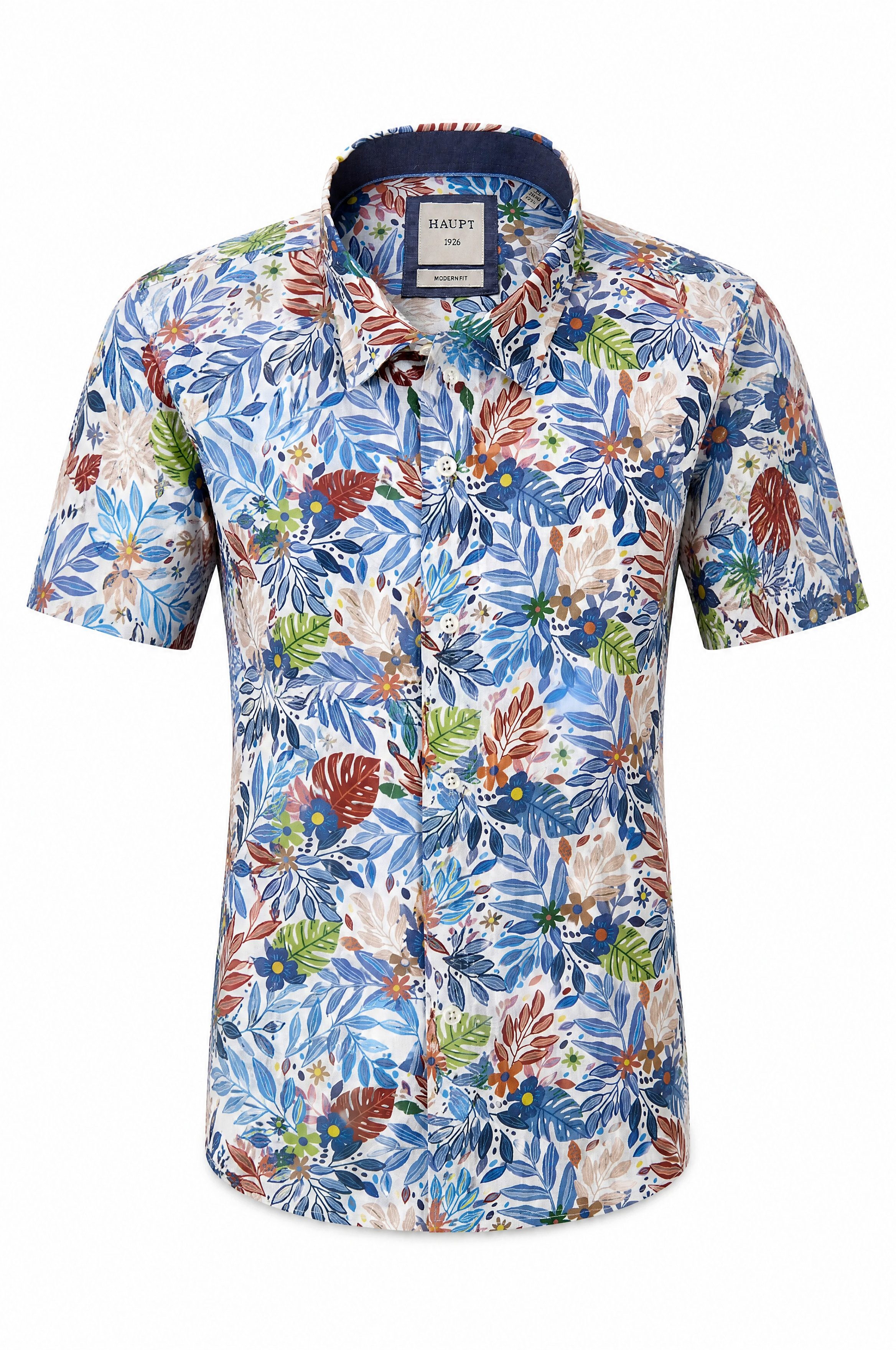 Haupt Kurzarmhemd Modern Fit Kurzarm Baumwoll-Herrenhemd mit Blumenprint Multicolor