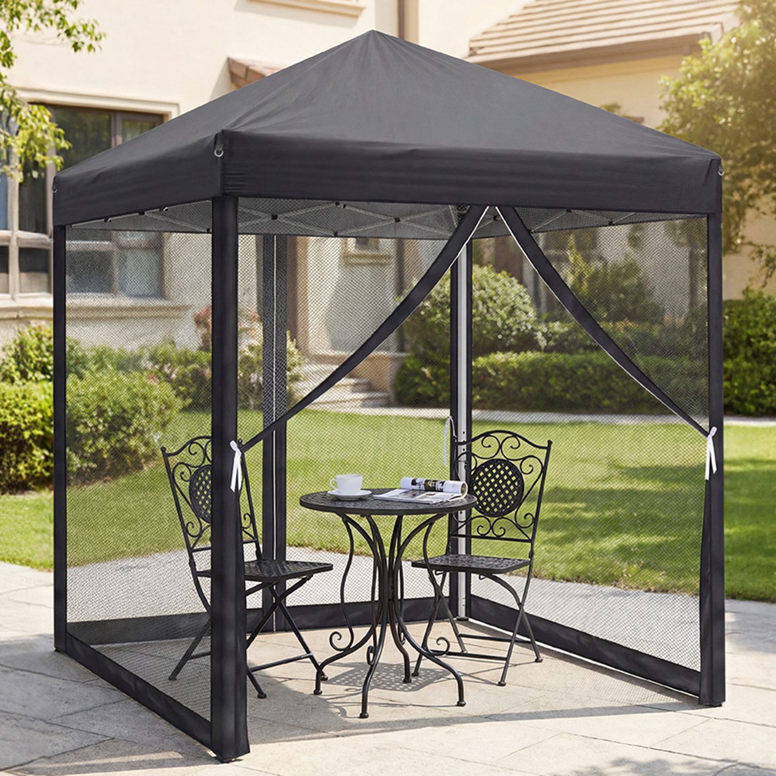 LALAHO Faltpavillon Partyzelt Pop Up Pavillon 2x2m, mit 4 Netzvorhängen, UV-Schutz, mit 4 Seitenteilen, Gartenpavillon höhenverstellbar,mit Tragetasche,für Gart – Bild 3 von 5