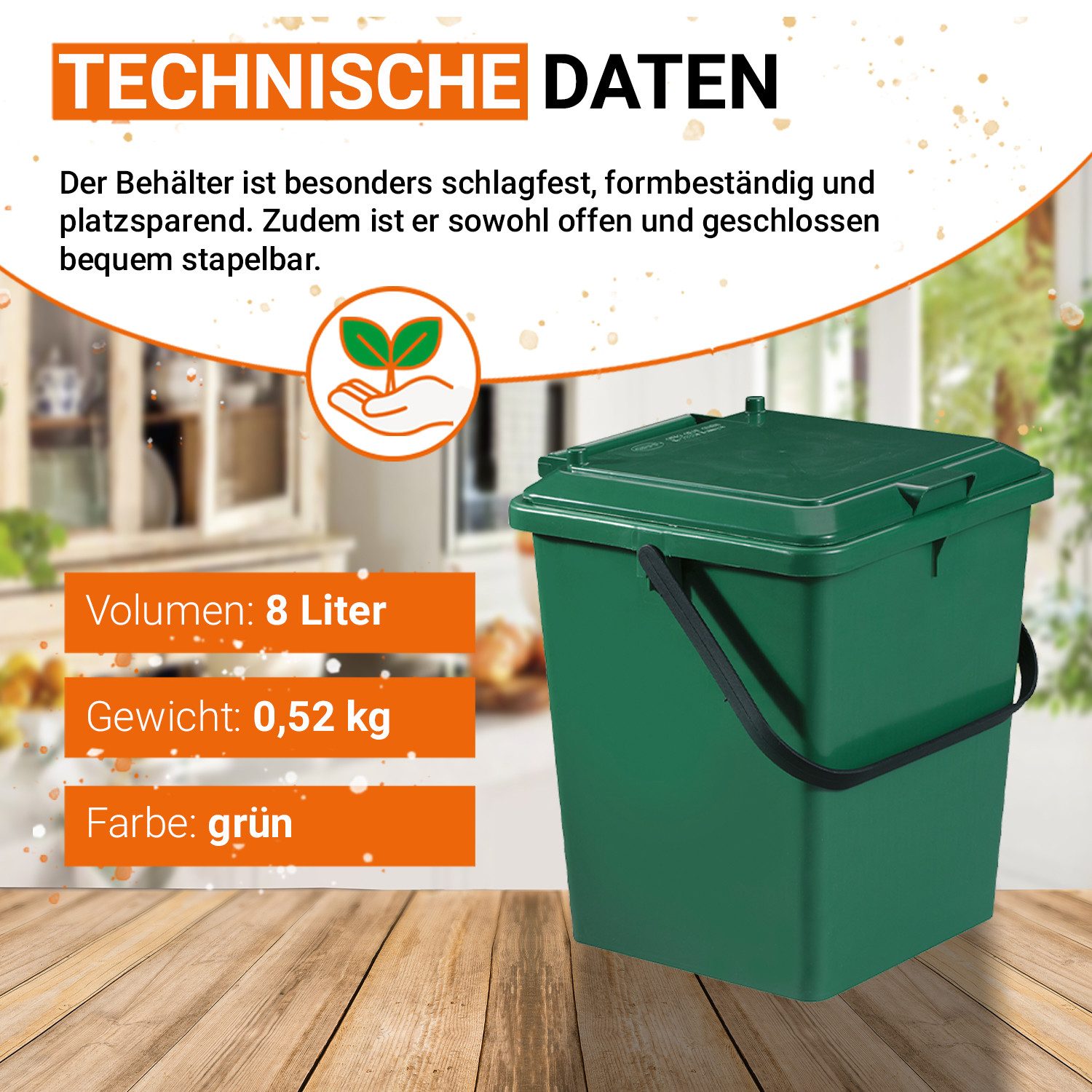 GARANTIA Müllbeutel BIO-Eimer 8 Liter grün