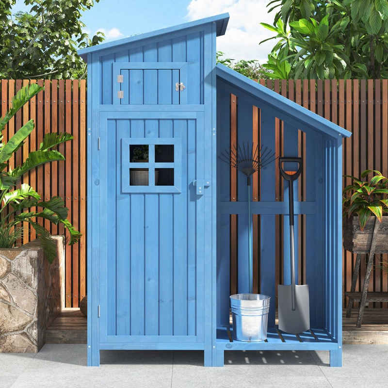 OKWISH Geräteschrank Outdoor-Schrank Werkzeugschrank (Geräteschuppen (124*53*174cm blau) mit 2 Ablagen), pvc dach Tannenholz Himmelblau, UV-lichtbeständig