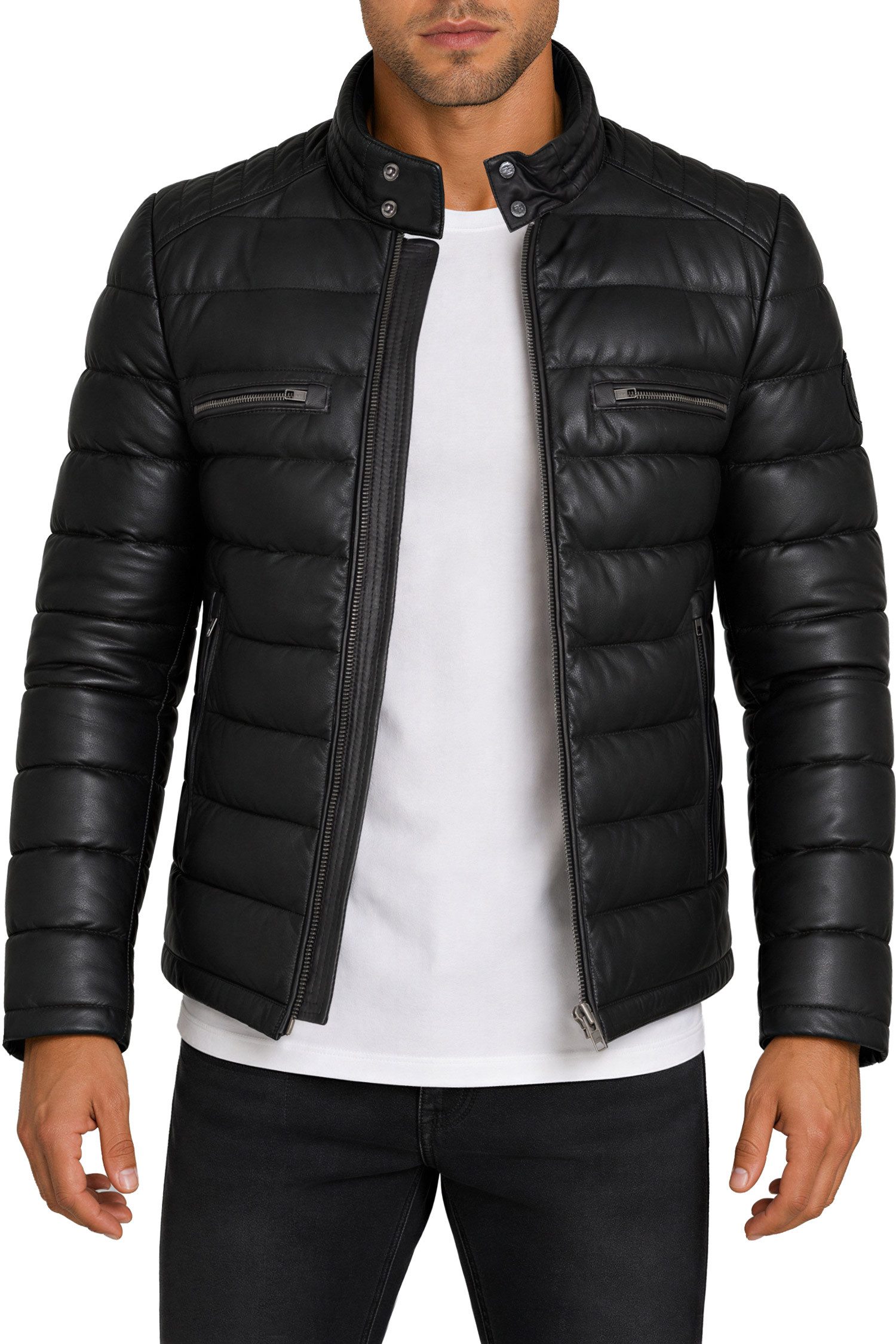 Reichstadt Bomberjacke Herren Regular Fit Jacke Echtleder 19RS016 Zweiwege-Reißverschluss
