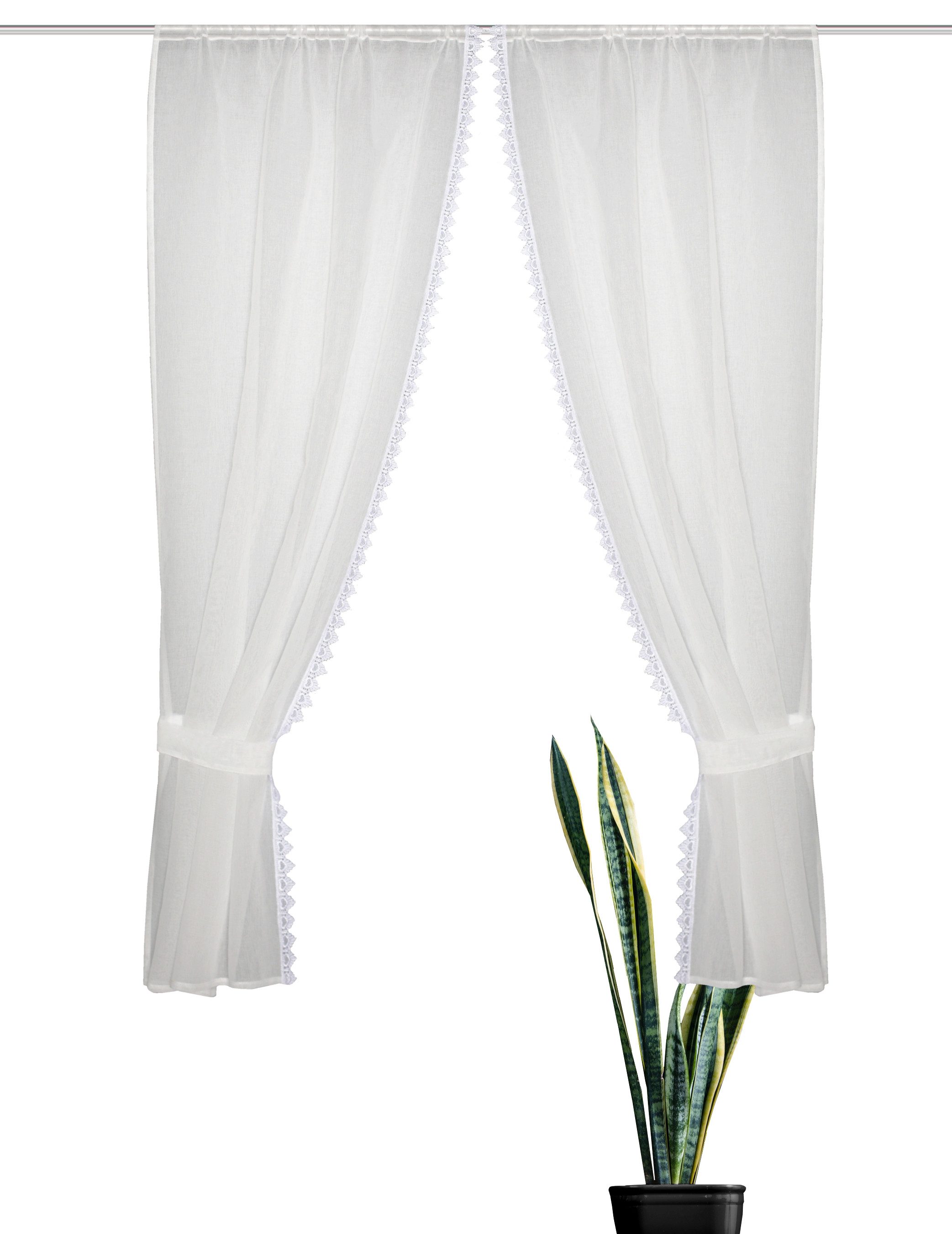 HOME WOHNIDEEN Gardine NISHAY (1 St), Stangendurchzug, halbtransparent, 4tlg.Raffgarnitur Leinenoptik, Macramée – Bild 3 von 4
