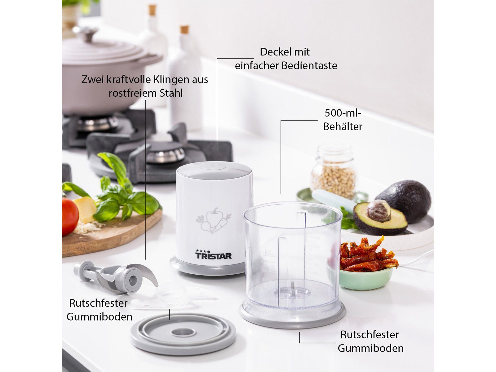 Zerkleinerer, Chop-per Gemüse-Schneider Zwiebel Tristar Elektrischer 200 Mixer Food Mehrzweck W,