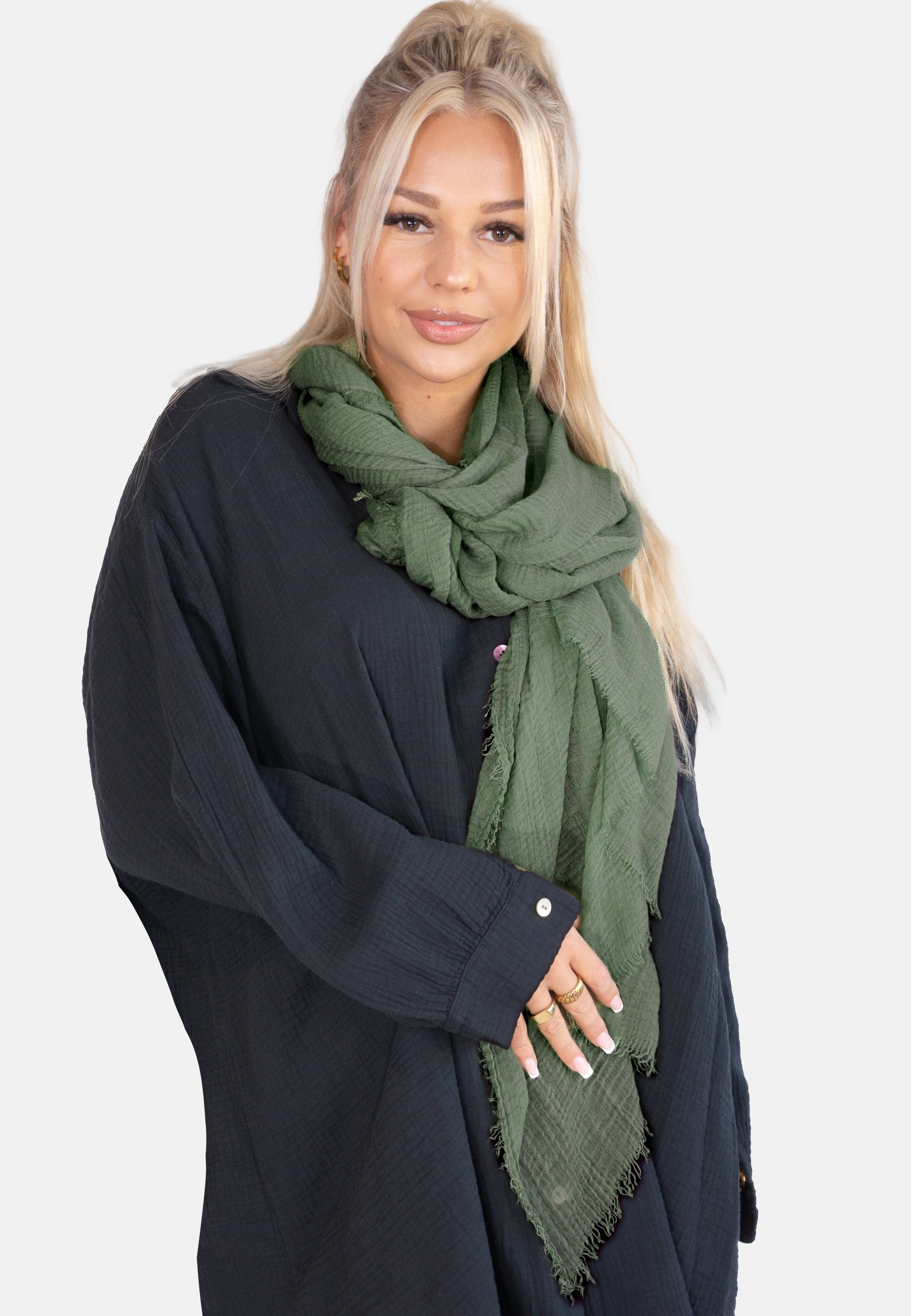 Damen Isabella grün gewellter in leichter Dünner, April Uni und of army Seasons Schal Schal, weicher Schal Struktur