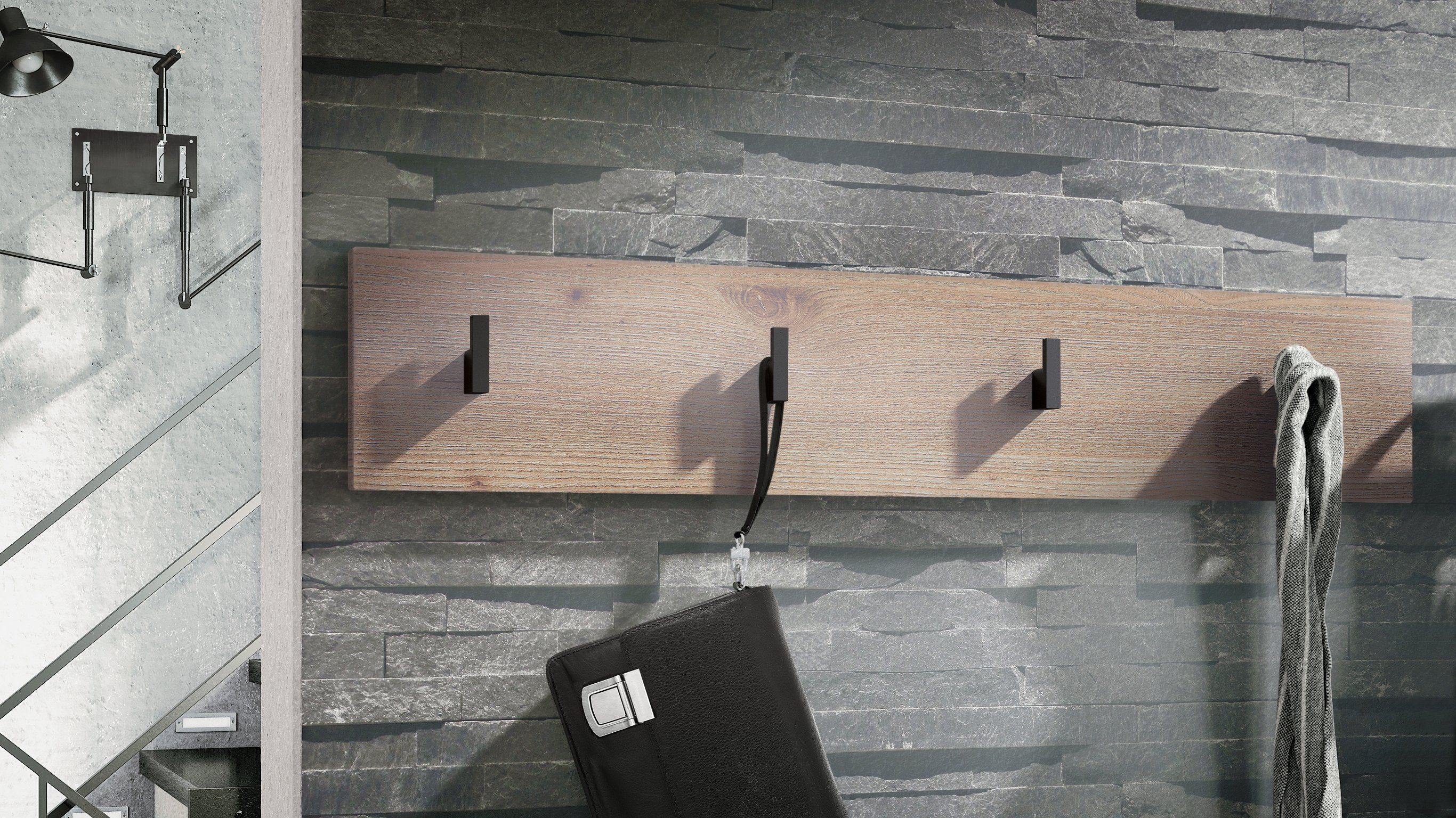 Vladon Garderobenpaneel Linea (Wandgarderobe, mit 4 Kleiderhaken), Eiche No günstig online kaufen