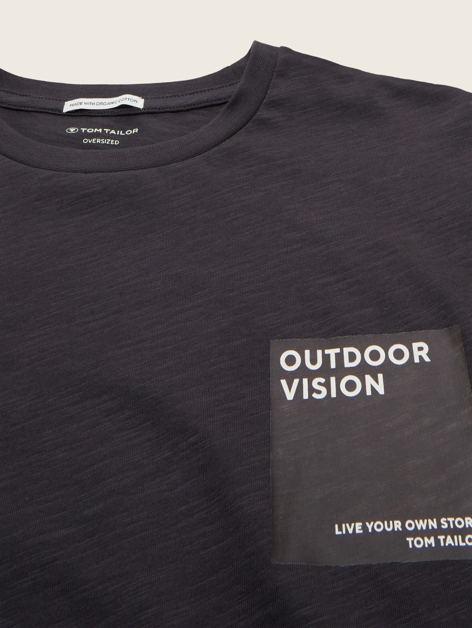 T-Shirt Langarmshirt grey TOM mit Oversize TAILOR coal Print