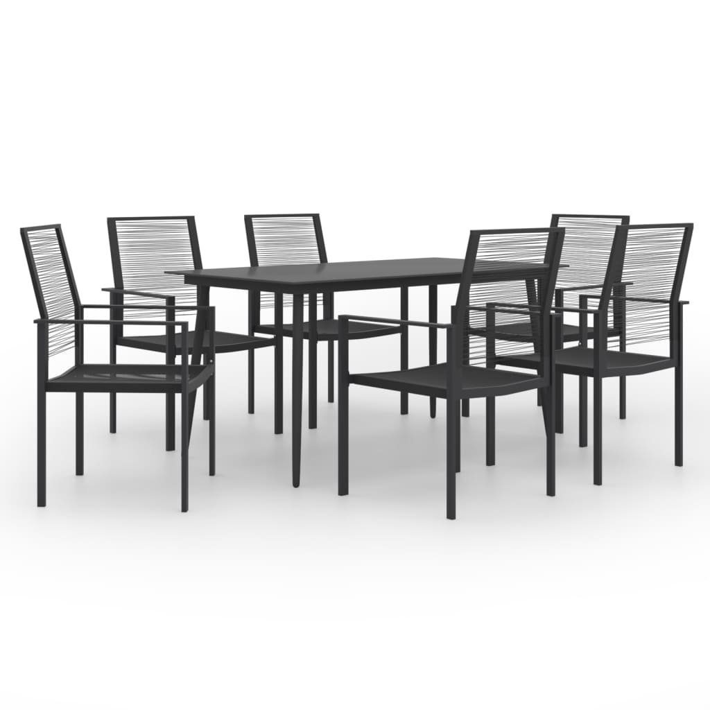 furnicato Garten-Essgruppe Schwarz mit Glas-Tisch 150x80x74 cm und Stühlen 60x5, Wetterfeste Sitzgruppe aus PVC-Rattan mit stabilen Stahlgestellen