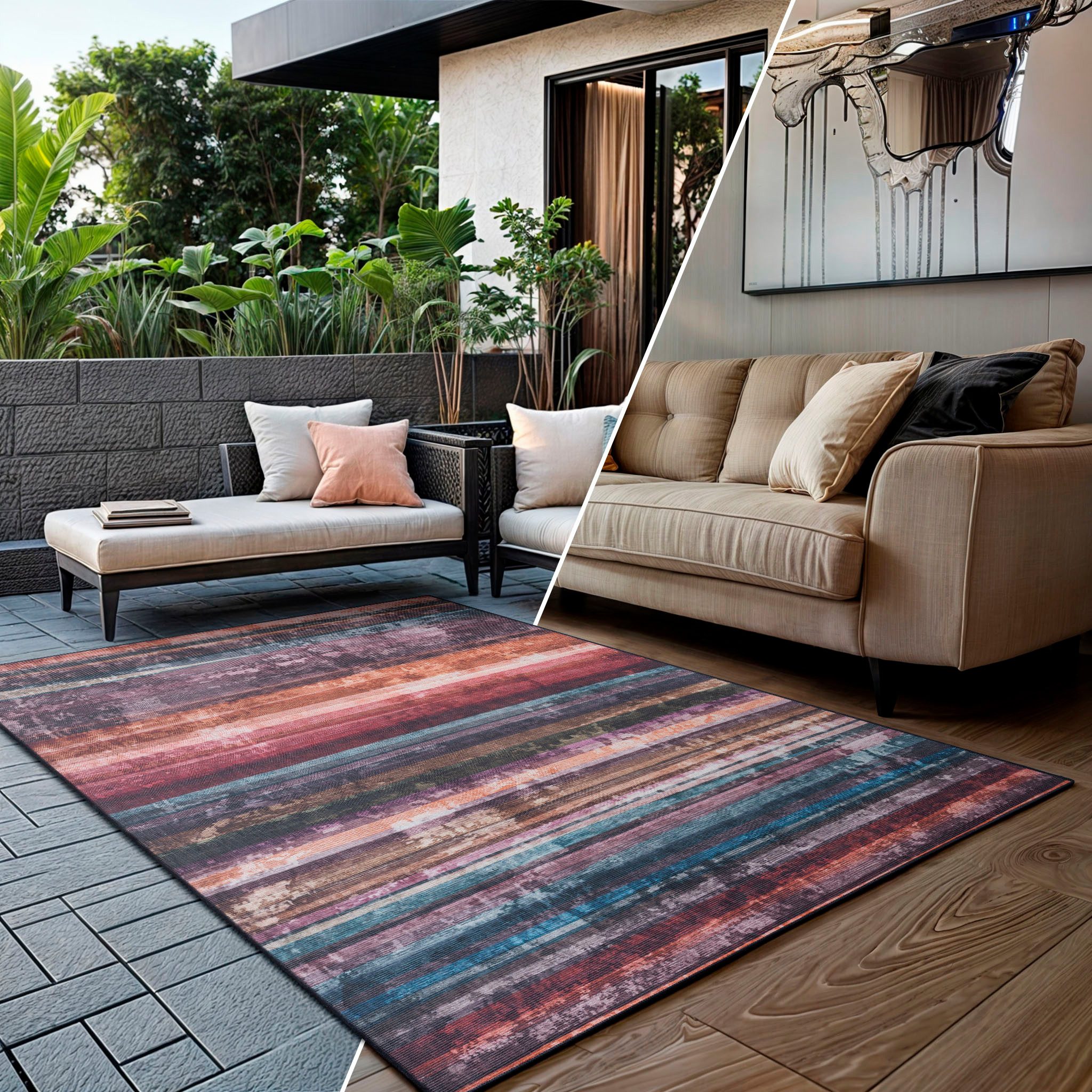 OTTO home Teppich Nivah, LAGERRÄUMUNG!, rechteckig, Höhe: 8 mm, Flachgewebe, modern gestreift, In- und Outdoor geeignet