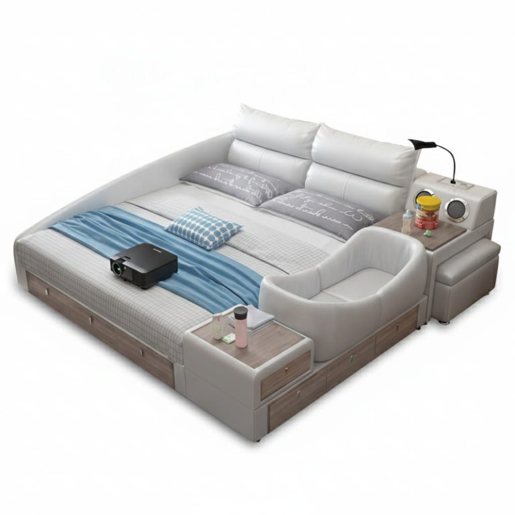 Xlmoebel Multimediabett Multifunktionales Bett im modernen Stil aus Holz in Weiß (Multifunktionsbett, 2-tlg., Multifunktionsbett Multimedia), Made in Europa