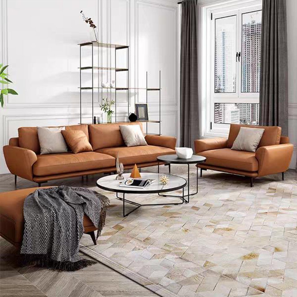 JVmoebel Sofa Moderne braune Sofagarnitur 4+3+1 Ledersofas Couch Wohnlandschaft, Made in Europe