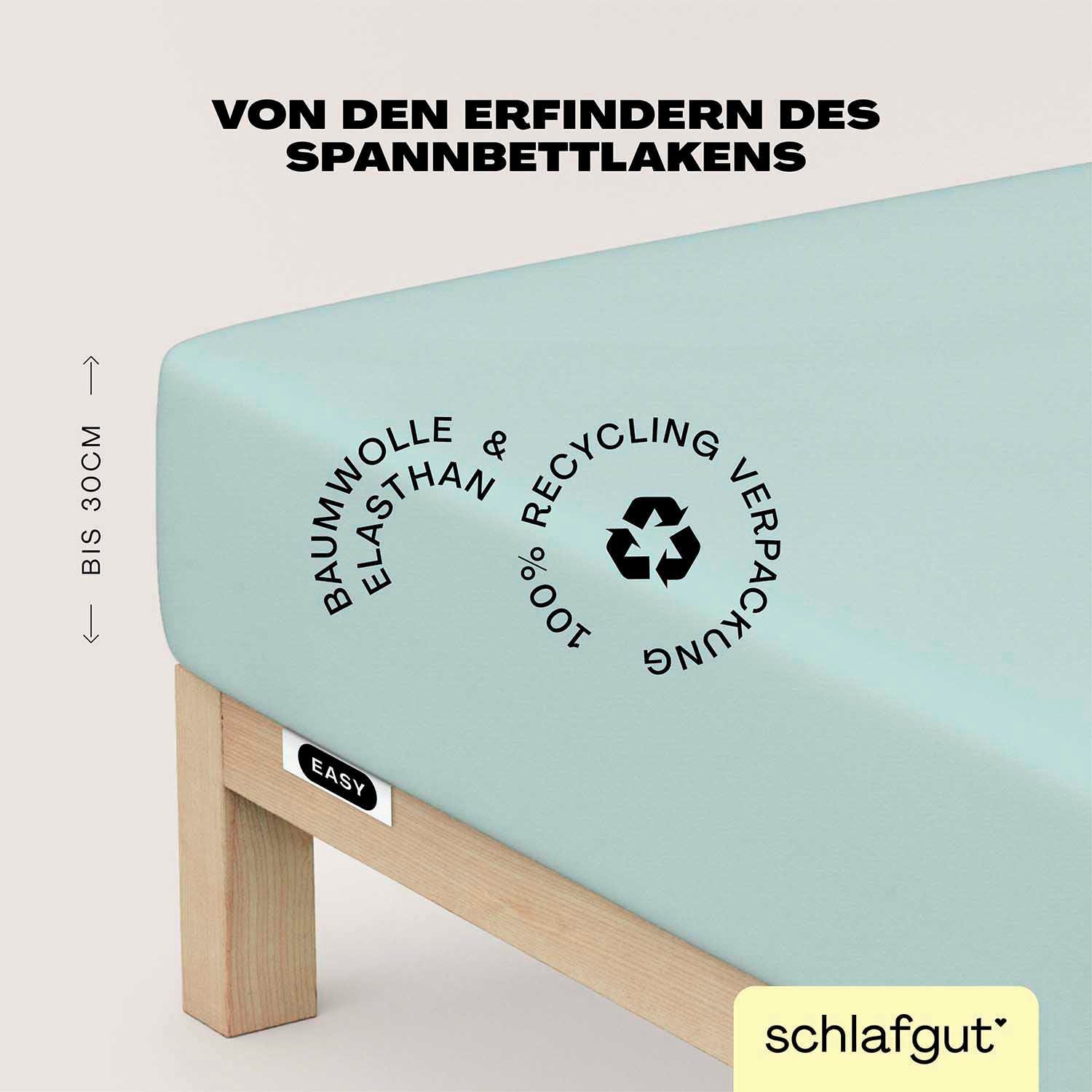 Schlafgut Spannbettlaken EASY JERSEY ELASTHAN Bettlaken, 170 g/m², 95% Baumwolle, 5% Elasthan, Jersey, Gummizug: rundum, (1 Stück), Spannbettlaken bis 30 cm Höhe, bügelfrei, pflegeleicht, perfekter Sitz