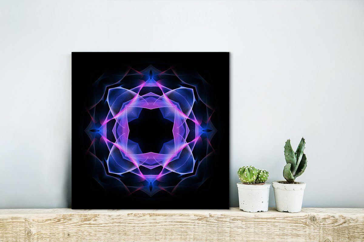 Schwarz, Neon-Mandala-Kaleidoskop-Muster auf Leinwandbild St), OneMillionCanvasses® Wohnzimmer Leinwand Bilder Blaues (1 Schlafzimmer für