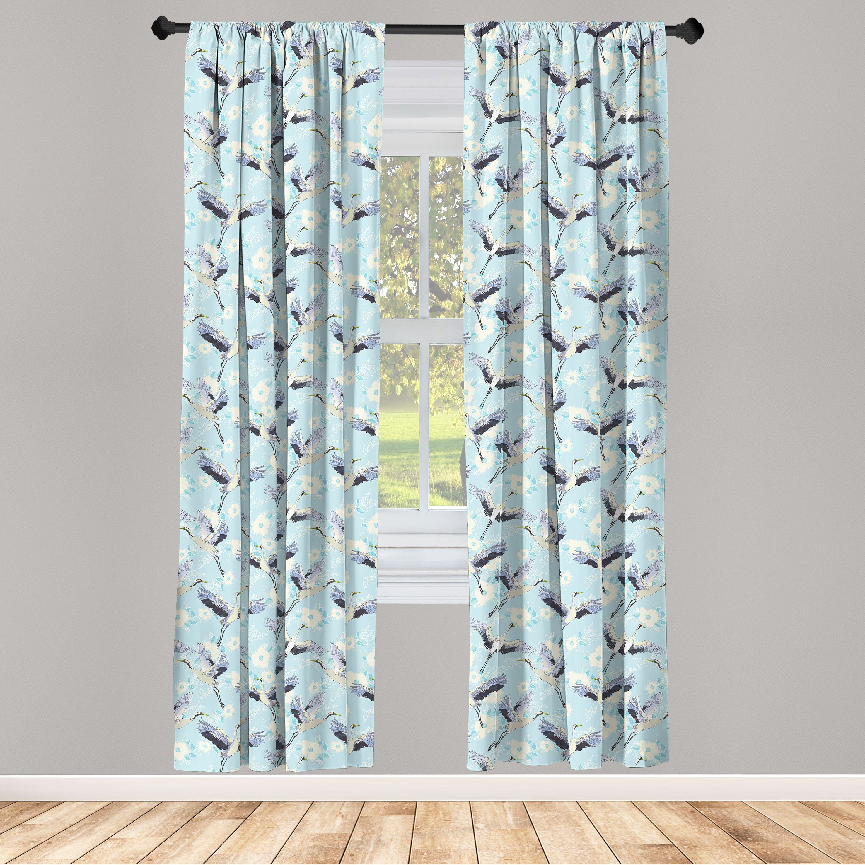 Gardine Vorhang für Wohnzimmer Schlafzimmer Dekor, Abakuhaus, Microfaser, Vogel Kontinuierliche Flug Crane Floral