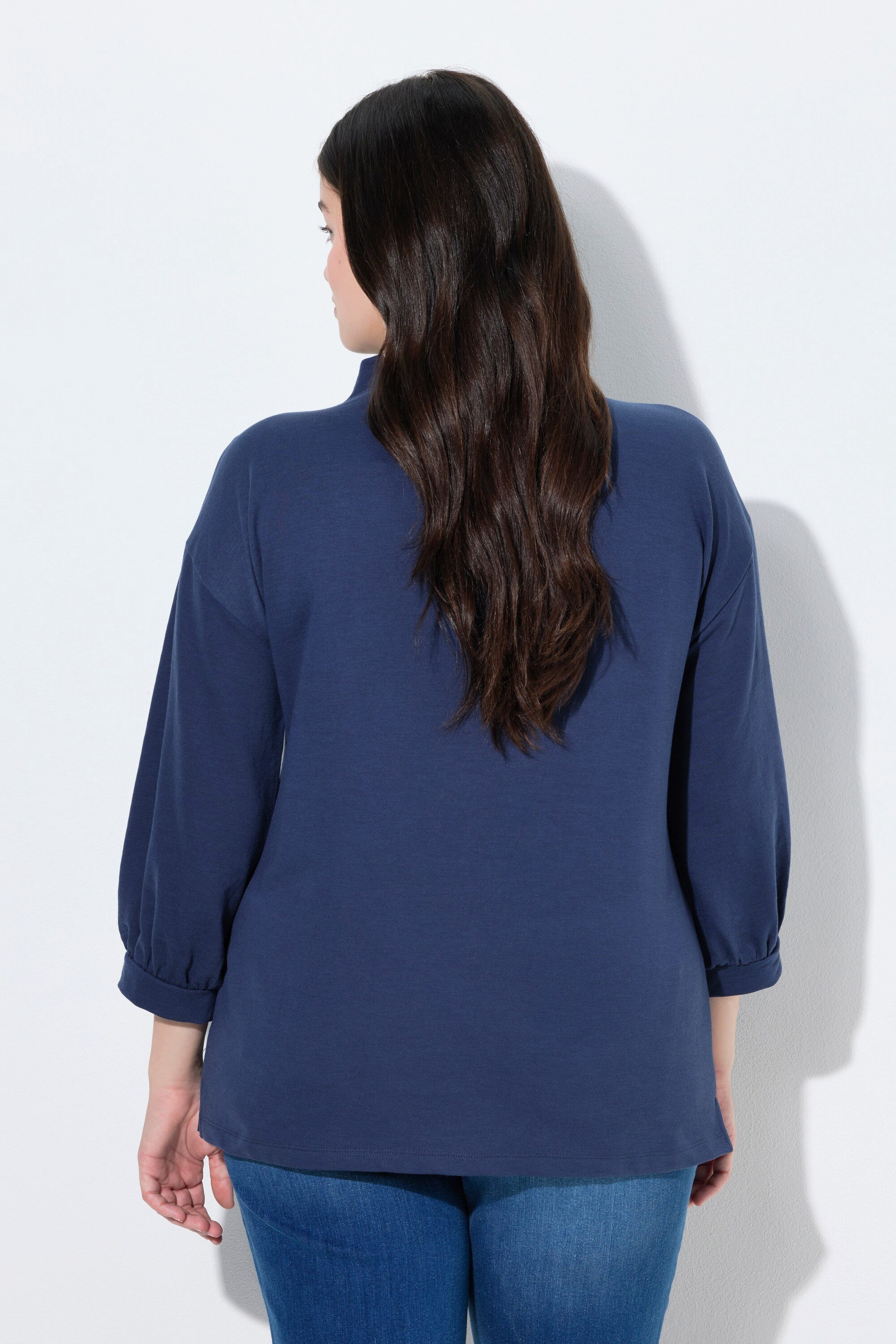 Ulla Popken Sweatshirt Sweatshirt Kordel Stehkragen 3/4-Arm Biobaumwolle