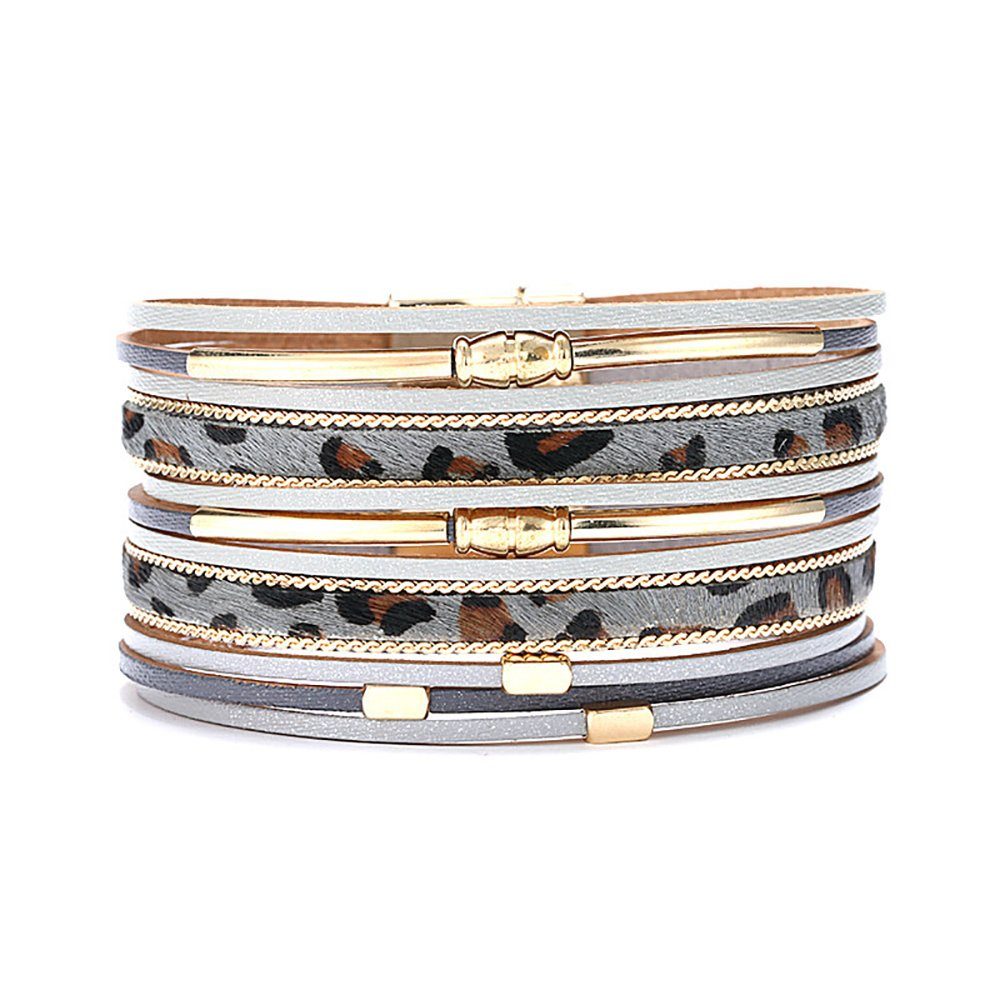 Leway Wickelarmband Set Mehrschichtiges Lederarmband-Set, Perlen- Wickelarmband, Armband mit Handmanschetten und Magnetschnalle, Damen