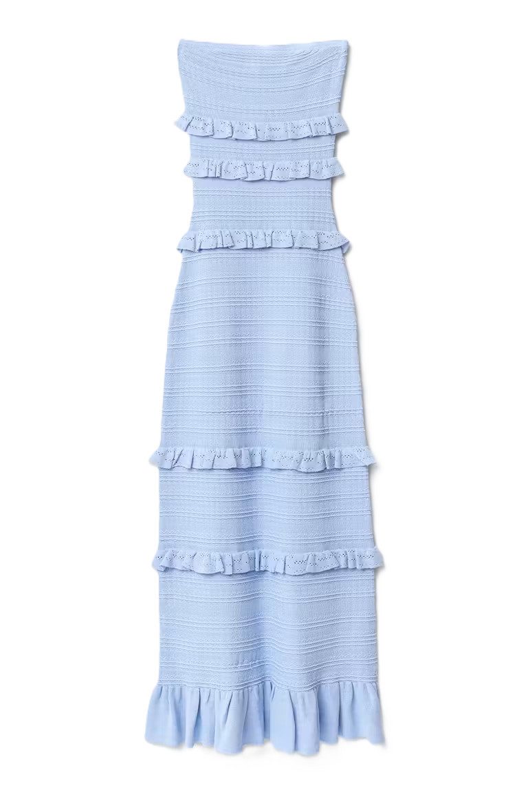 Gina Tricot Partykleid - Gestricktes Damen Schlauchkleid - blaues Maxikleid