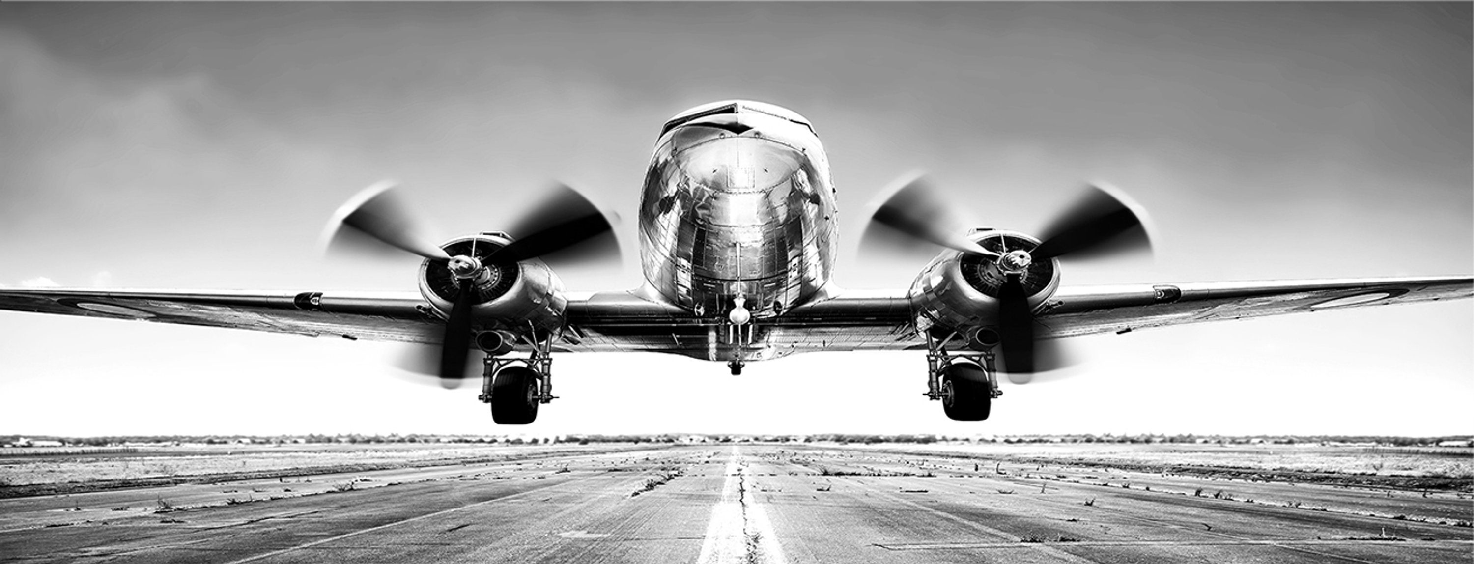 Glasbild Vintage-Fotografie: Flugzeug, 80x30cm Bild Flugzeuge Foto Glasbild aus artissimo schwarz-weiß Glas