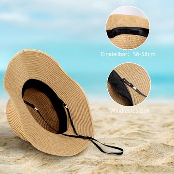 CALIYO Strohhut Stroh Sonnenhut für Frauen, Sommerhut Faltbarer Sonnenhut UPF 50 + mit Sonnen Shade Strand breite Krempe Damen