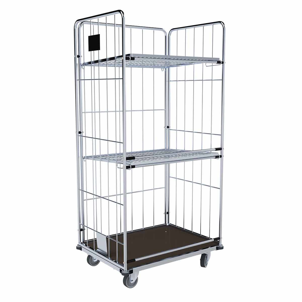 OSWALD Transportgeräte Transportwagen Wäschewagen 2 Böden, 4 Abweisräder. 3-seitig, 850x630x1.750 mm 500 kg, (RW18135), Rollplatte Holz, Nutzhöhe 1.600 mm, Zwischenböden klappbar