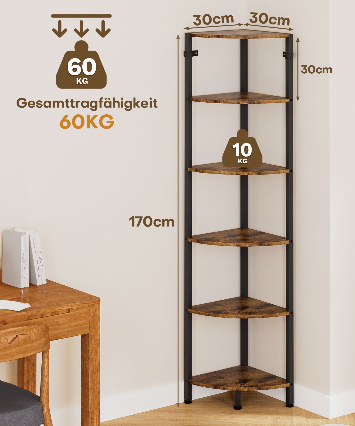 Yorbay Eckregal 6 Ebenen platzsparend Standregal stehend, Hoch Regal mit Kippschutz, 170cm