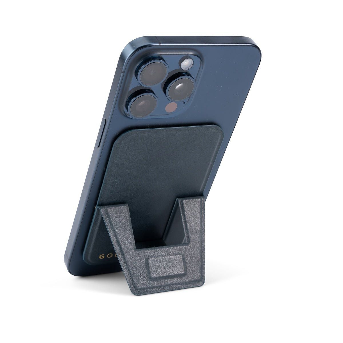 GOLDBLACK Smartphone-Halterung GOLDBLACK MagFlex Leder Handy Ständer Luxe blau mit Fingerhalter