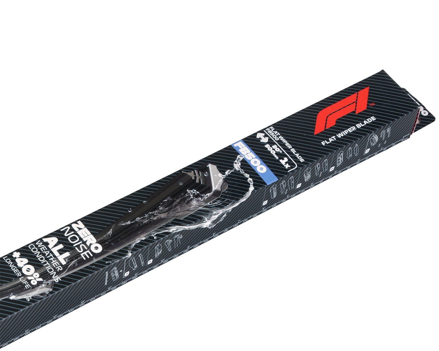 Formula 1 Scheibenwischblätter F1 FB500 Wischerblatt 500mm Scheibenwischer, vorne, (Packung), 20" Flachbalkenwischer Spoiler Multi Adapter-System Fahrer Beifahrer