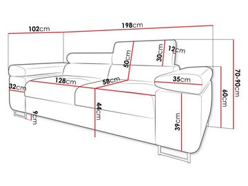 MIRJAN24 Sofa Torezio 2, Einstellbare Kopfstützen, 198x102x70-90 cm