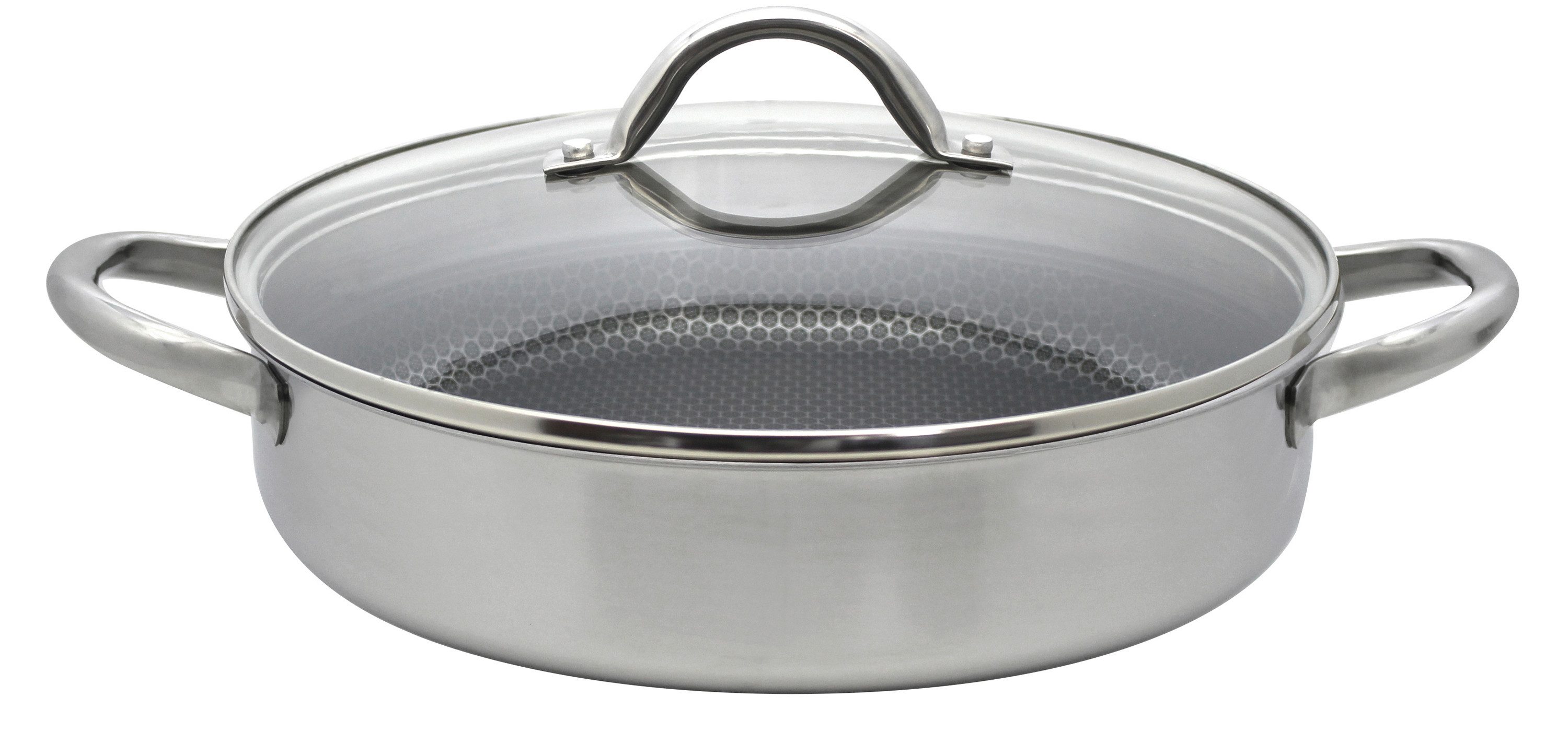 Elo Premium Servierpfanne Relief Evolution Servierpfanne, Edelstahl 18/10 (2-tlg), durchgehender Aluminium-Kern, außen magnetischer Edelstahl