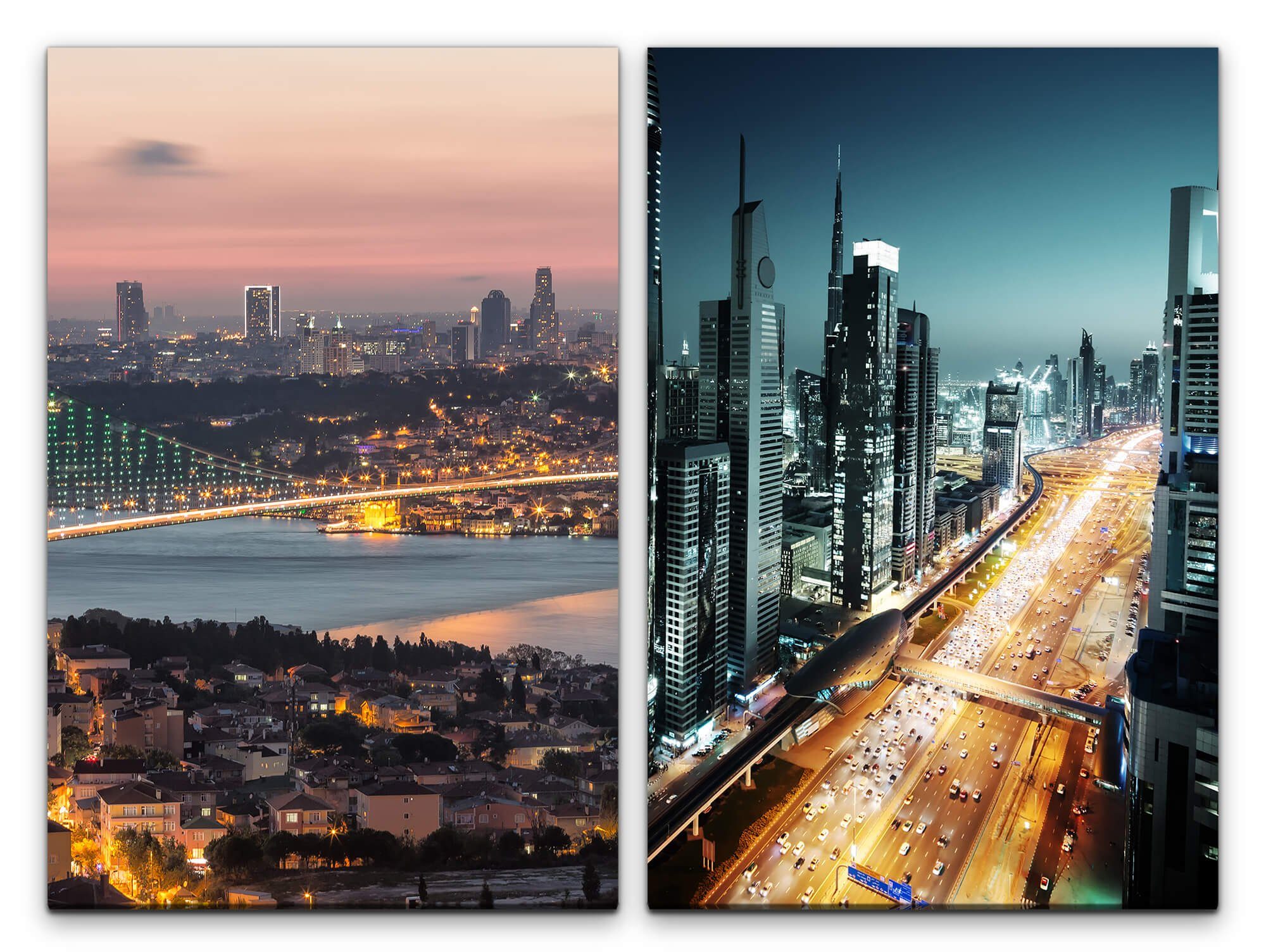 Leinwandbild 2 Bilder je 60x90cm Brücke der Märtyrer Istanbul Erste Brücke Bosporus Dubai Skyline Wolkenkratzer