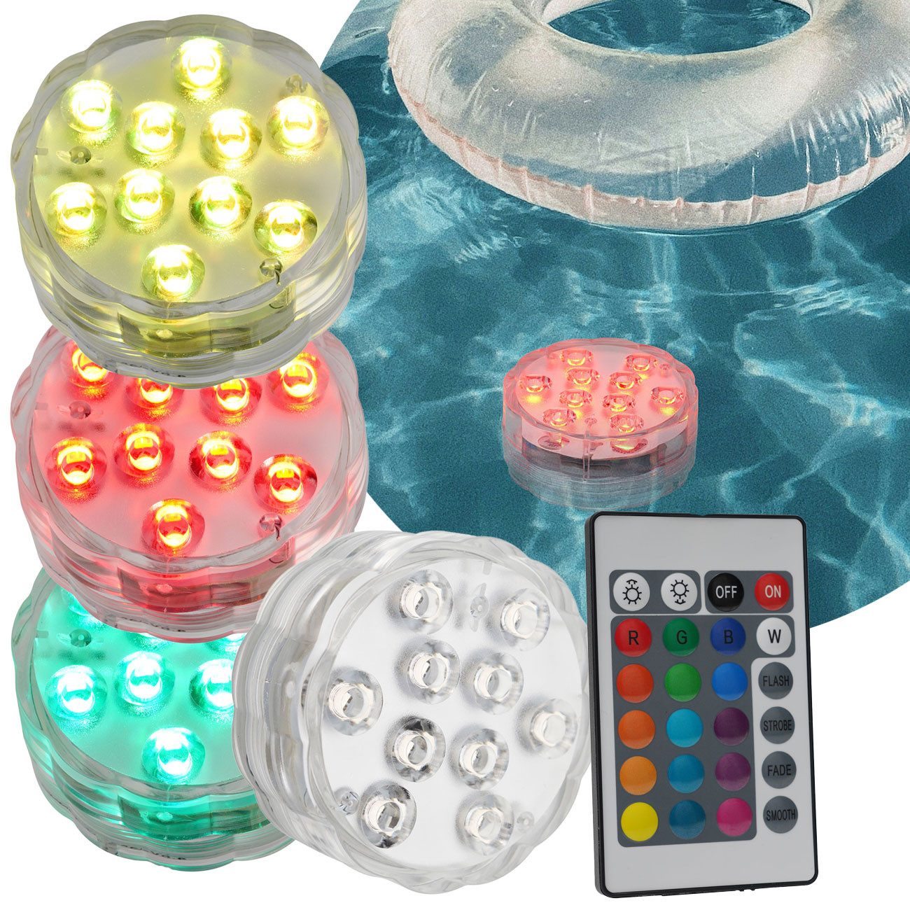Casativo LED Teichleuchte wasserdichte Dekorationslichter für Vasen und Pools, Fernbedienung, Multicolor-LED, 15 verschiedene Farben, für beeindruckende Lichteffekte unter Wasser