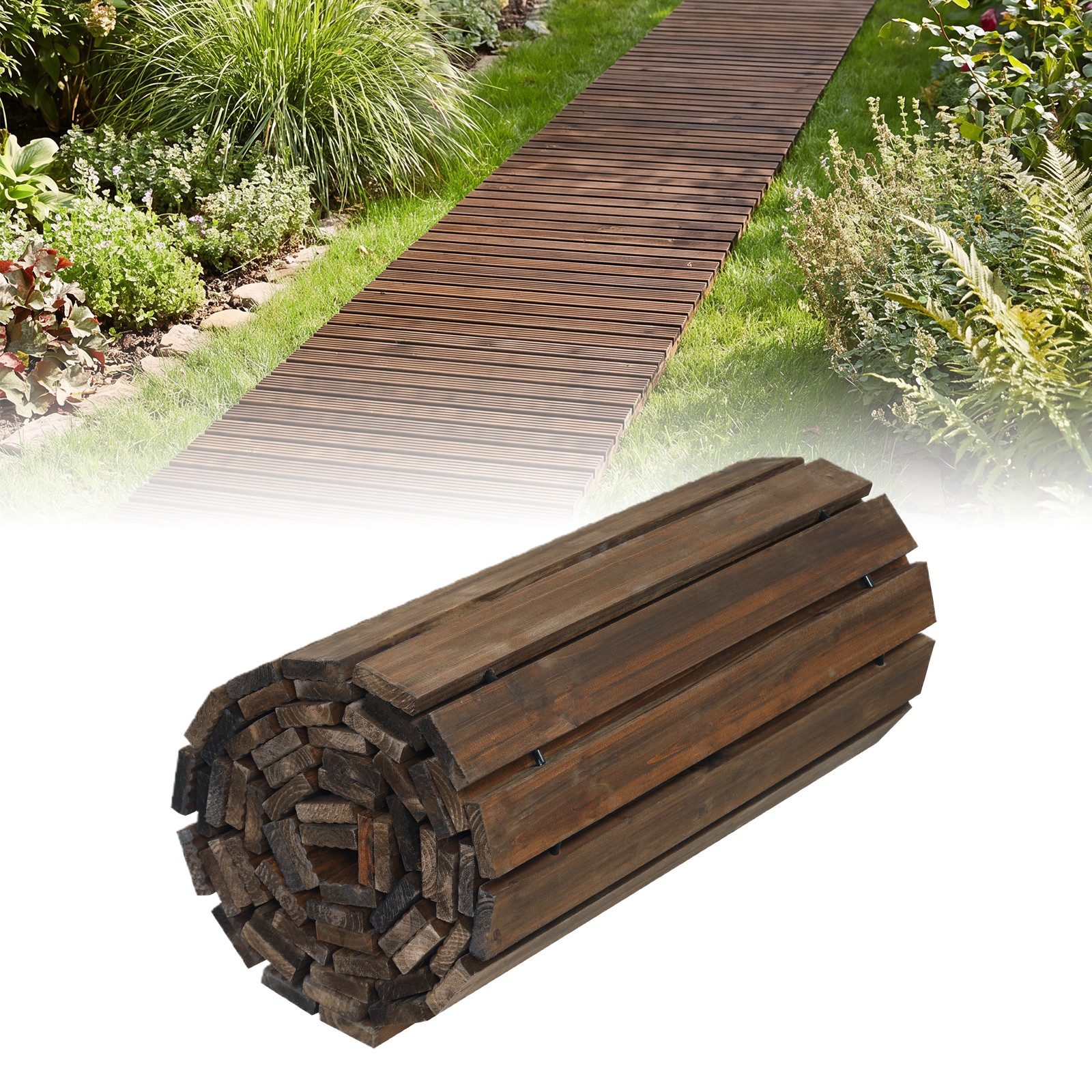 COSTWAY Gartensteg, 55x245 cm, Rollweg Holz, Gartenweg wetterfest, Gehweg