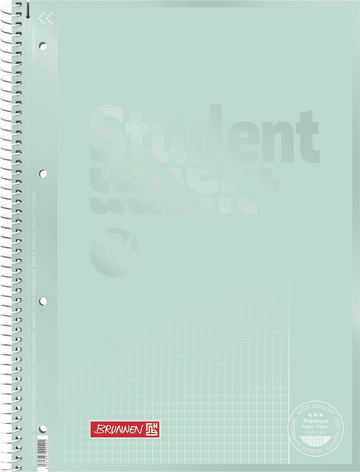 BRUNNEN Collegeblock Premium Student A4 90 g/m² 80 Blatt kariert 10-67926154