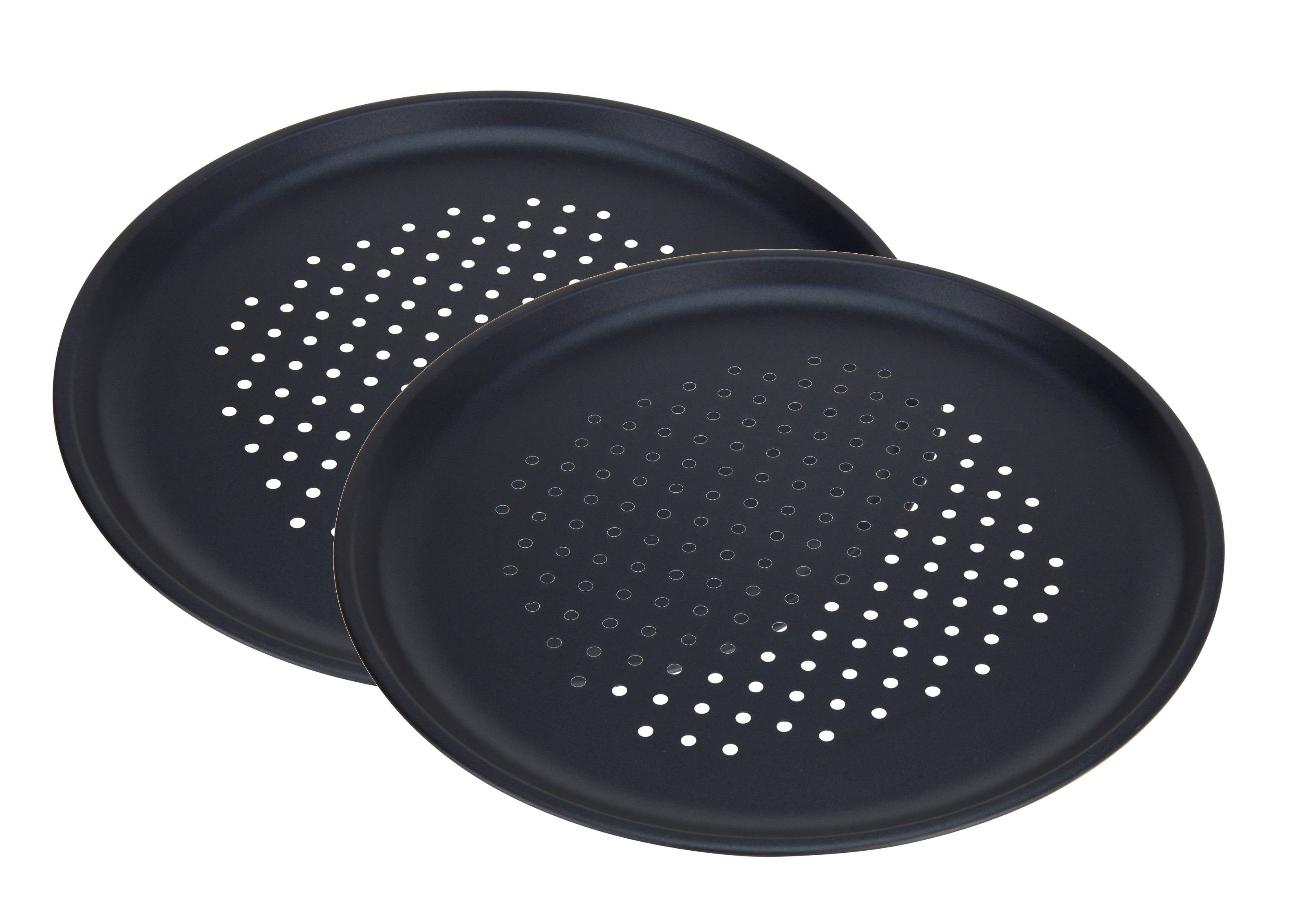Pizzablech Metall Pizza Backblech gelocht - 2er Set - schwarz