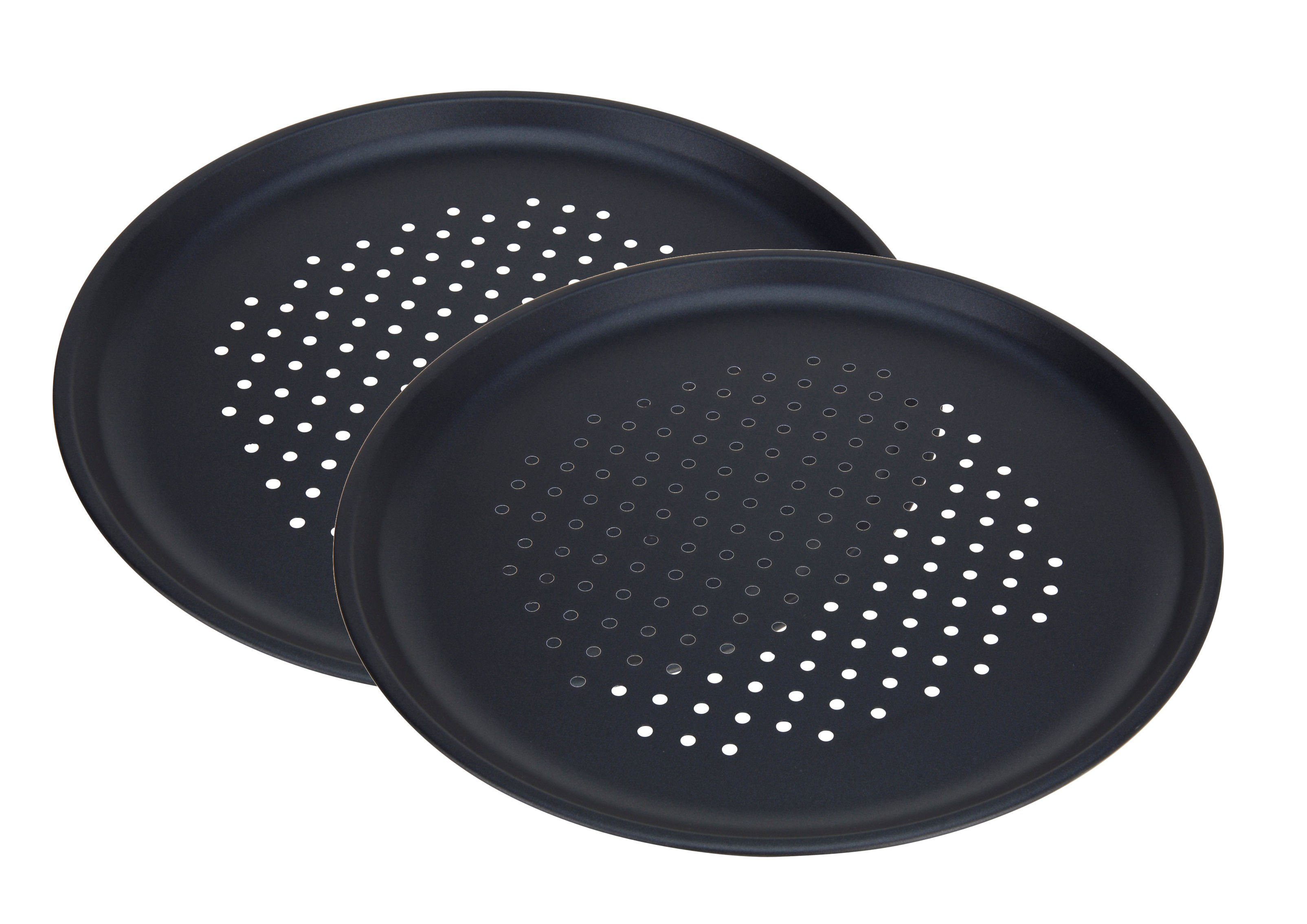 Spetebo Pizzablech Metall Pizza Backblech gelocht - 2er Set - schwarz, Metall, (Komplett-Set, 2-St., 2 x Backblech), gelocht