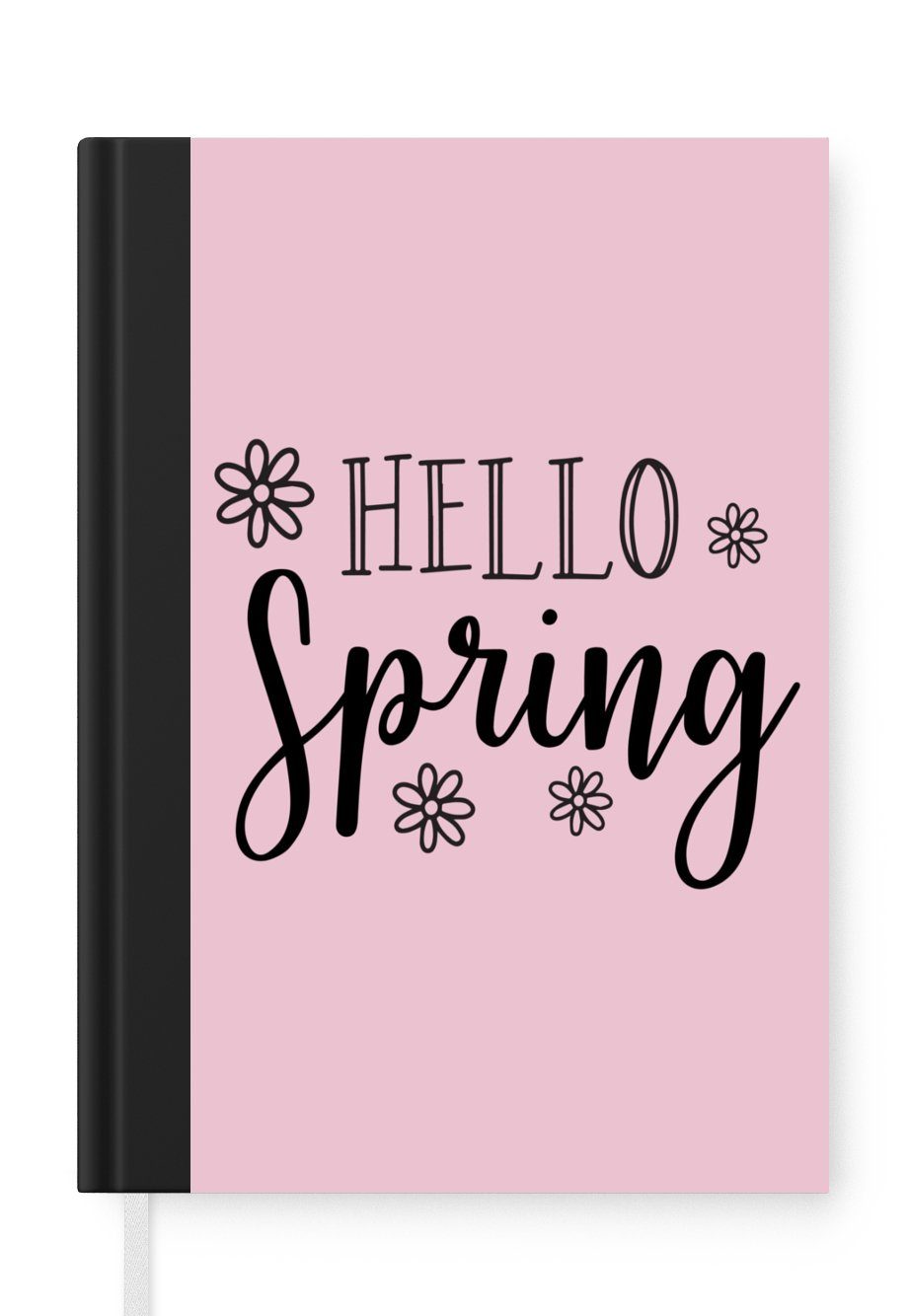MuchoWow Notizbuch Zitat "Hallo Frühling" mit Blumen in Rosa, Journal, Merkzettel, Tagebuch, Notizheft, A5, 98 Seiten, Haushaltsbuch