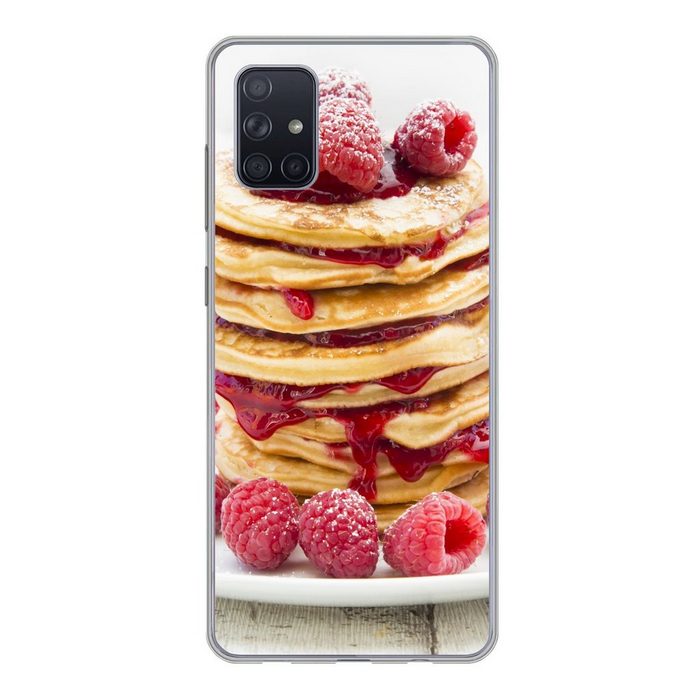 MuchoWow Handyhülle Stapel Pfannkuchen mit Himbeersauce und Himbeeren Phone Case Handyhülle Samsung Galaxy A71 Silikon Schutzhülle