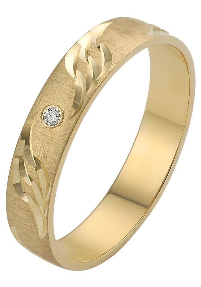 Firetti Trauring Schmuck Geschenk Gold 375 Hochzeit Ehering "LIEBE" Welle, Made in Germany, wahlweise mit oder ohne Brillant