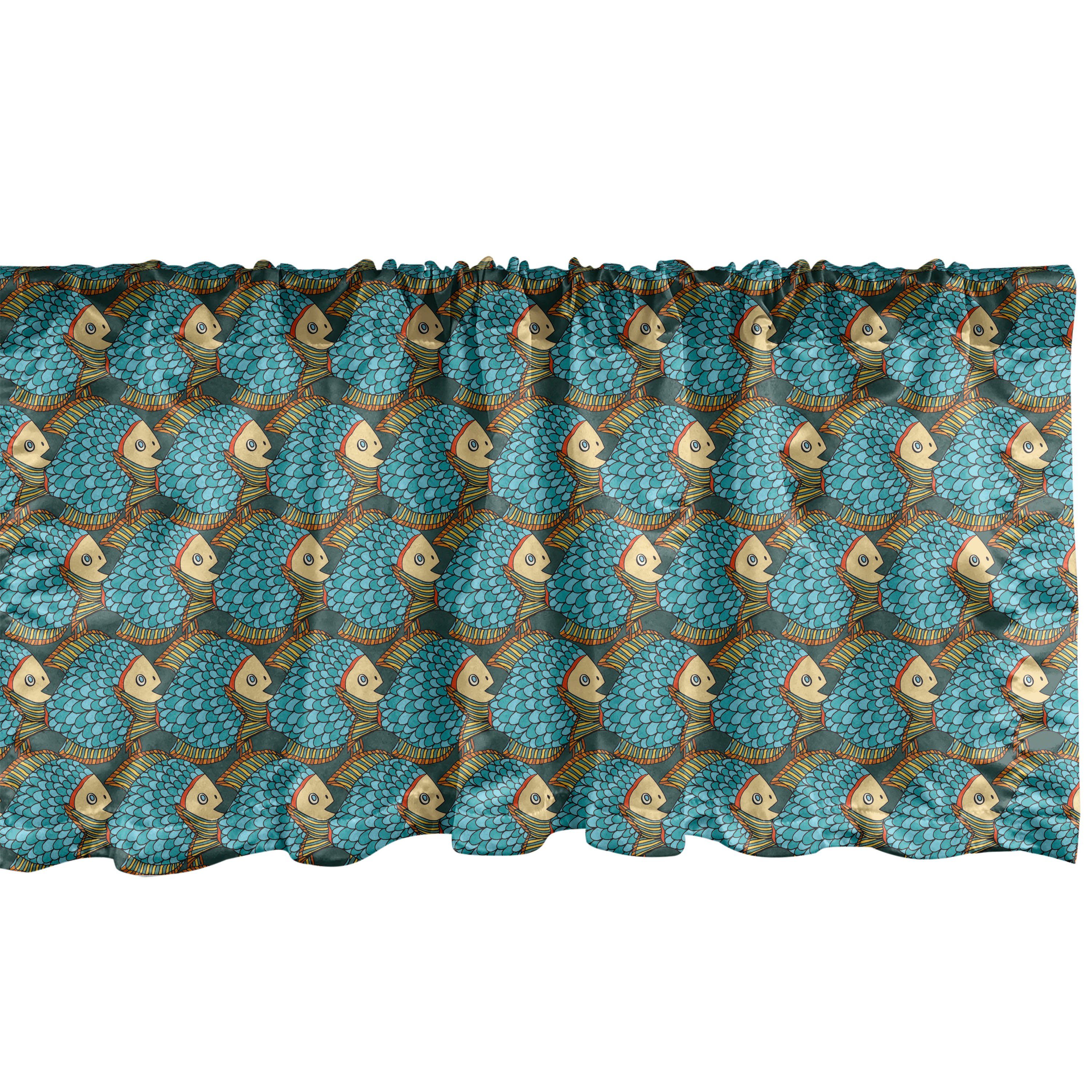 Scheibengardine Vorhang Volant für Küche Schlafzimmer Dekor mit Stangentasche, Abakuhaus, Microfaser, asiatisch Ethnische japanischen Fisch-Muster