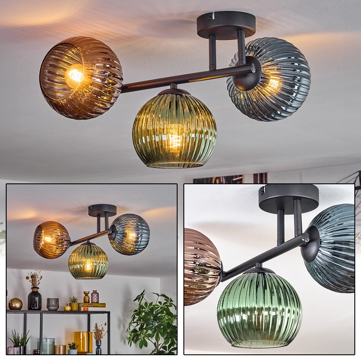 hofstein Deckenleuchte Deckenlampe aus Metall/Riffelglas in günstig online kaufen