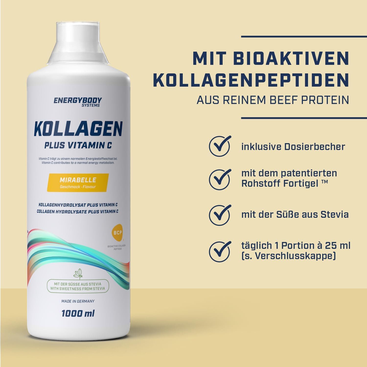 Energybody Systems Kollagen Liquid Plus Vitamin C, Collagen flüssig, fruchtig lecker, 1 Liter