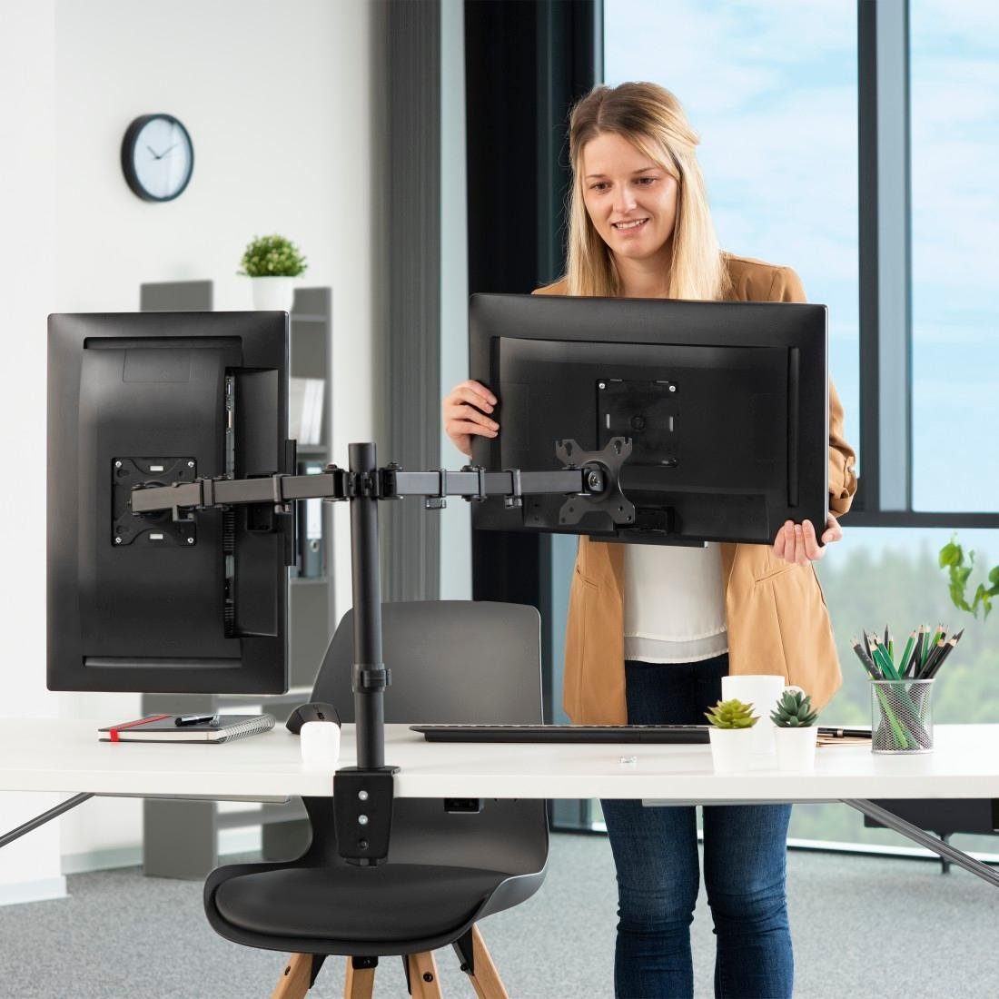 Hama Monitor-Halterung Bildschirmhalterung, 2 Monitore, 13"-32" Doppelarm, (bis 32 Zoll)