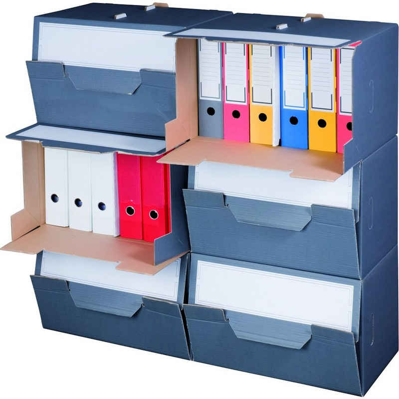 Smartbox Pro Archivcontainer (Spar-Set, 240 St., 240er-Set), Archivschachtel mit 2 geteilte Frontklappe 504x325x305mm für 5 Ordner Anthrazit